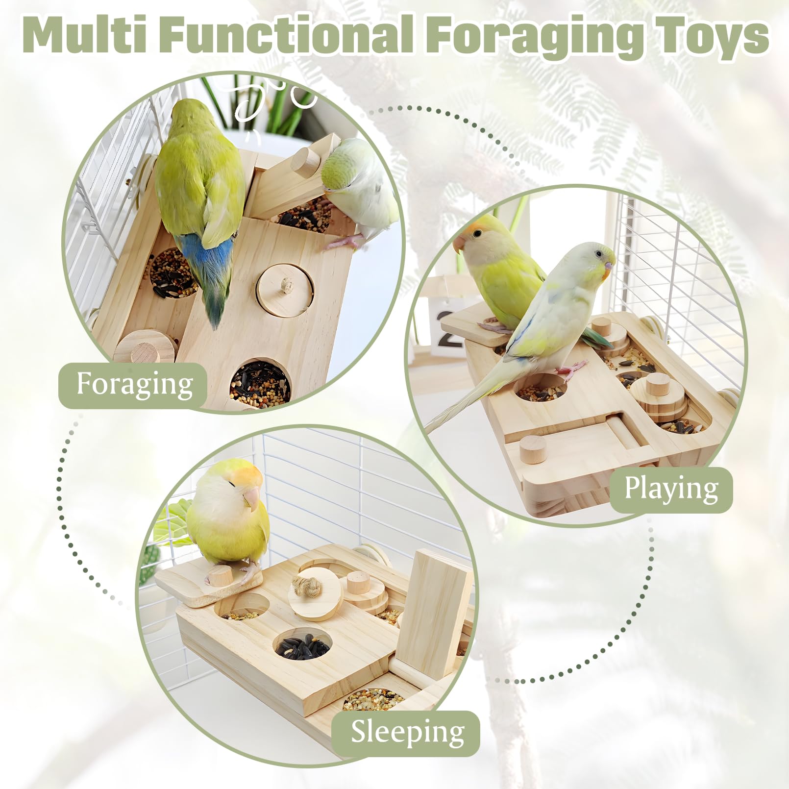 BNOSDM Wooden Bird Foraging Toys with Enrichment Puzzle for Training & Chewing Natural Wood Stand Platform Feeder Cage Accessori