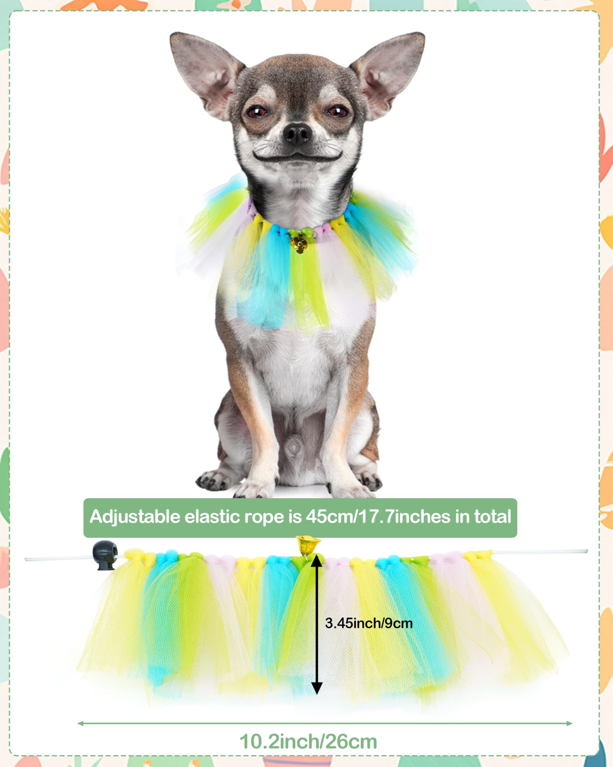 Pet Show Easter Dog Tutu Collar With Bell Drawstring Tutu Necklace For Small Dogs Cats Adjustable Scarf Green Pink Yellow & Blue