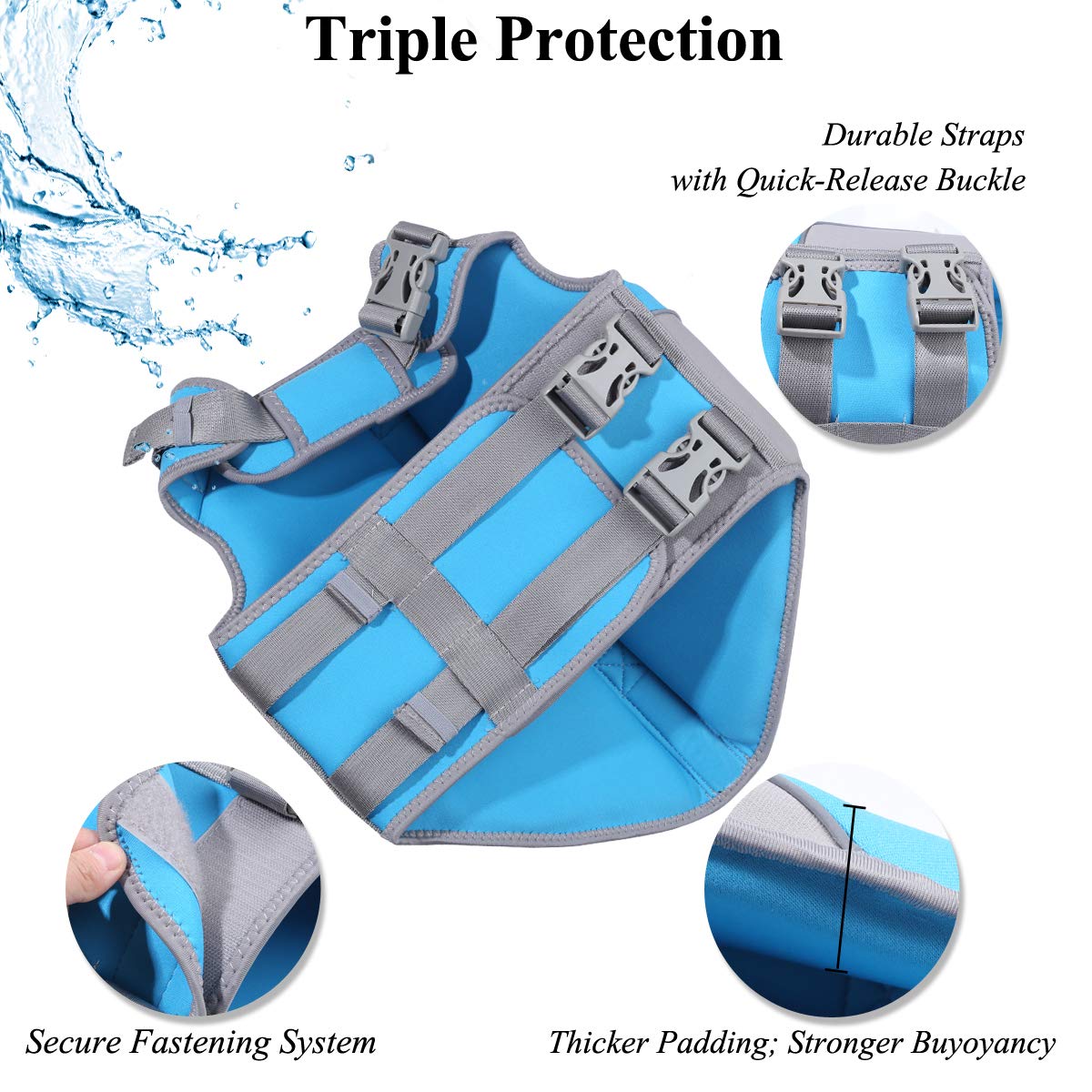 VIVAGLORY Neoprene Dog Life Jacket, Lightweight & Buoyant, Size L (26-29in), Blue, Model: schwimmweste hund
