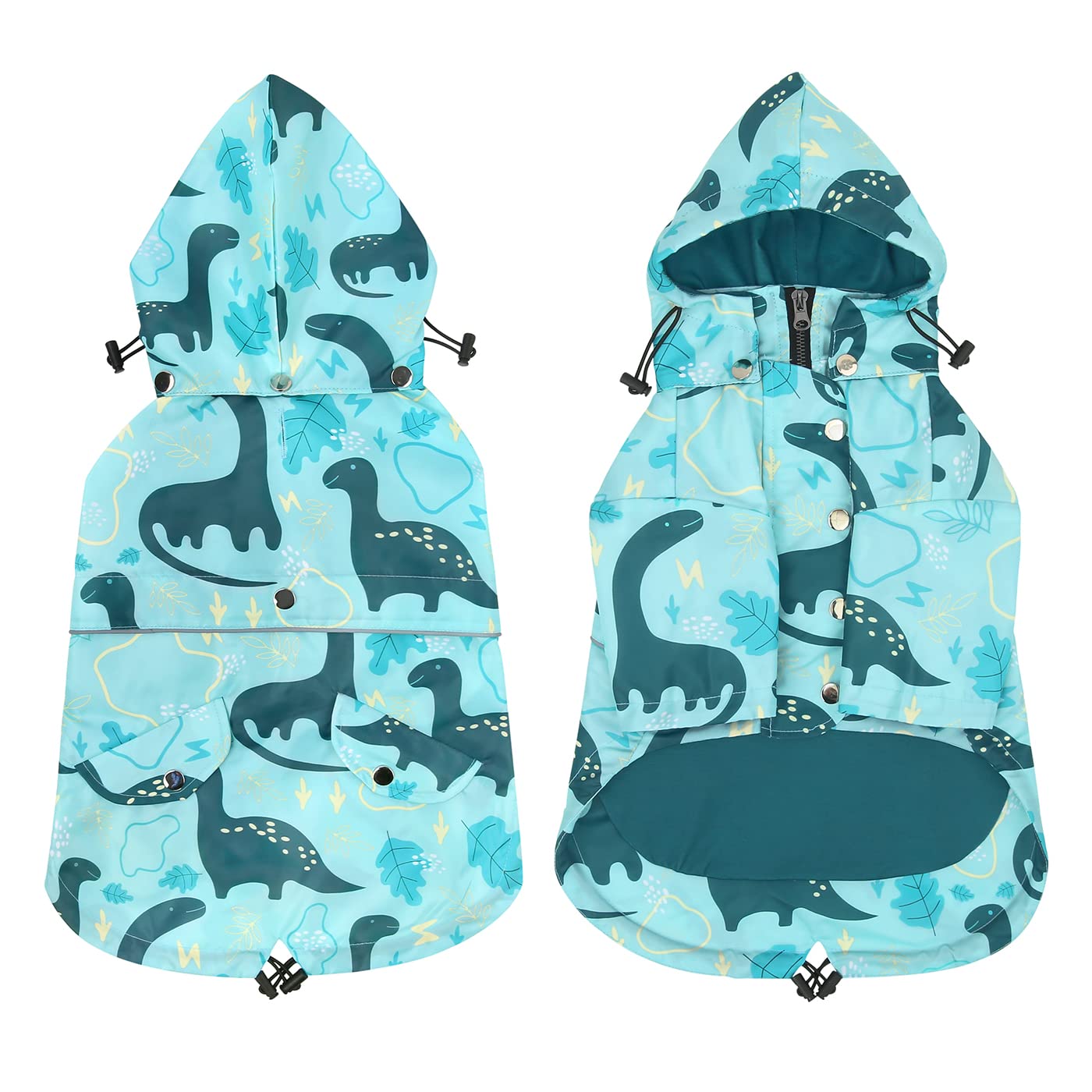 Hde Dog Raincoat Double Layer Zip Rain Jacket With Hood For Small To Large Dogs Dinosaurs - Xl