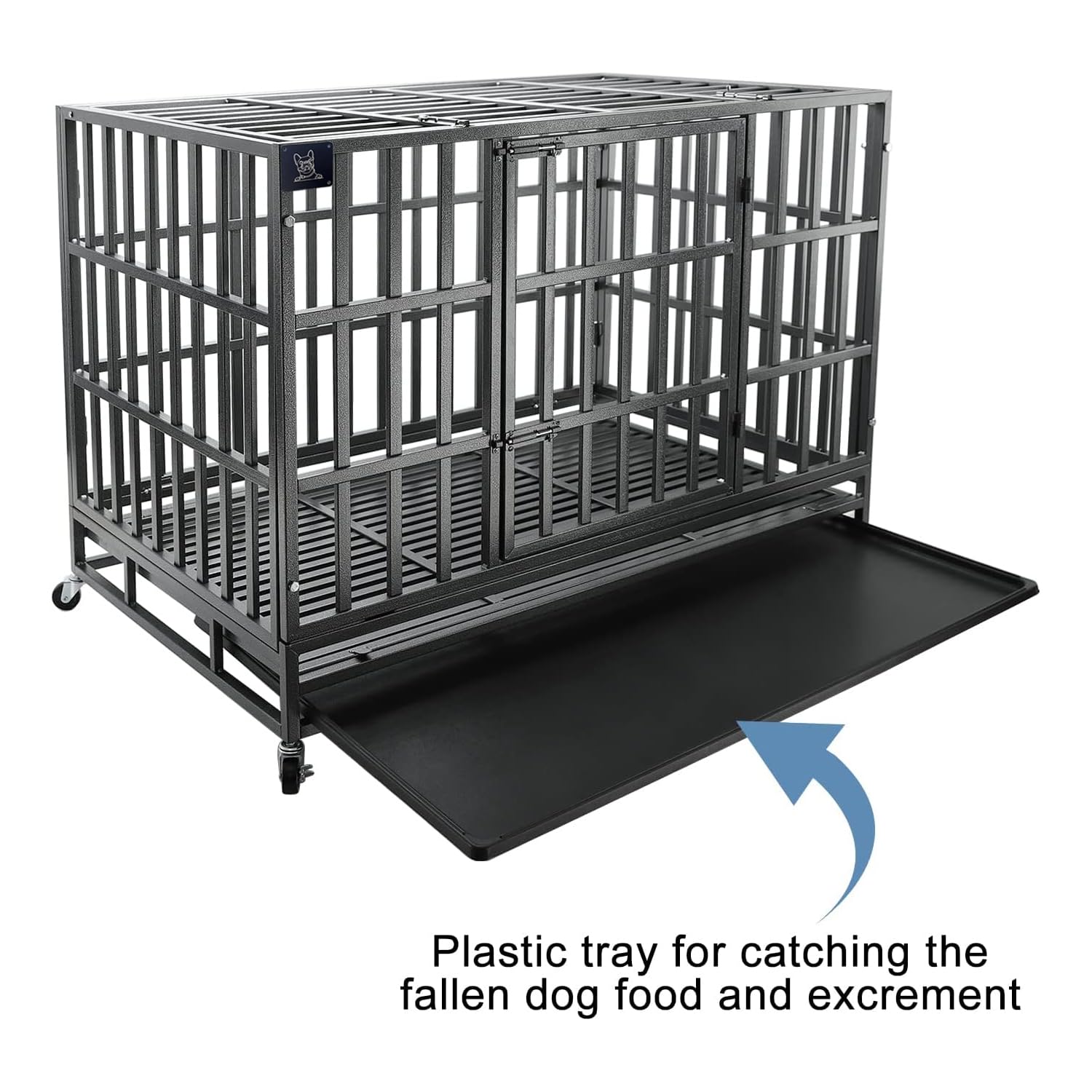 Confote 47 Inch Heavy Duty Dog Crate Metal Cage Kennel, High Anxiety Pet Cage With Lockable Wheels & Double Doors For Medium Lar