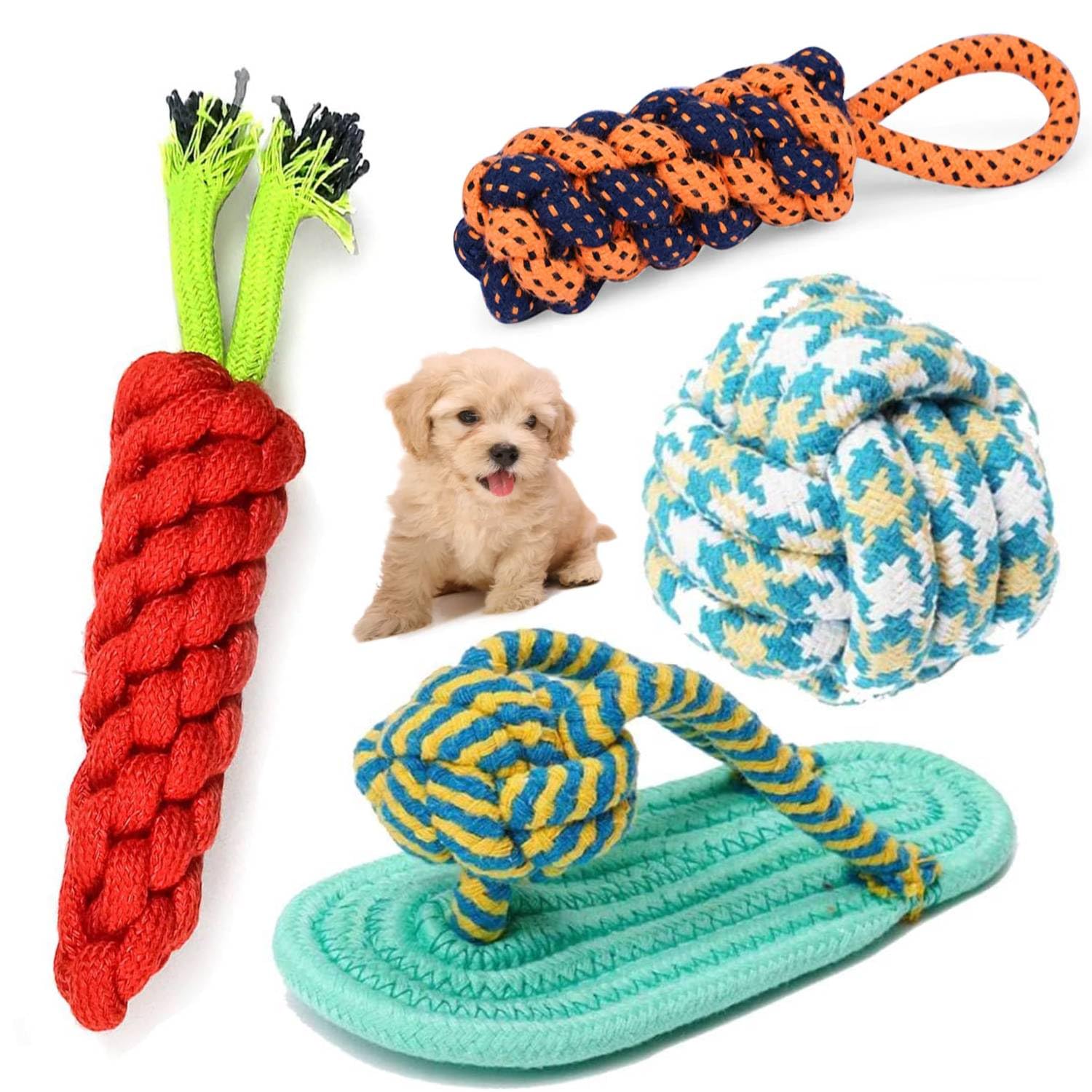 Youhavedeal 4In1 Puppy Chew Toys Set For Teething & Training | Durable Cotton Rope Dog Toys For Small Dogs | Tug, Fetch, Denta