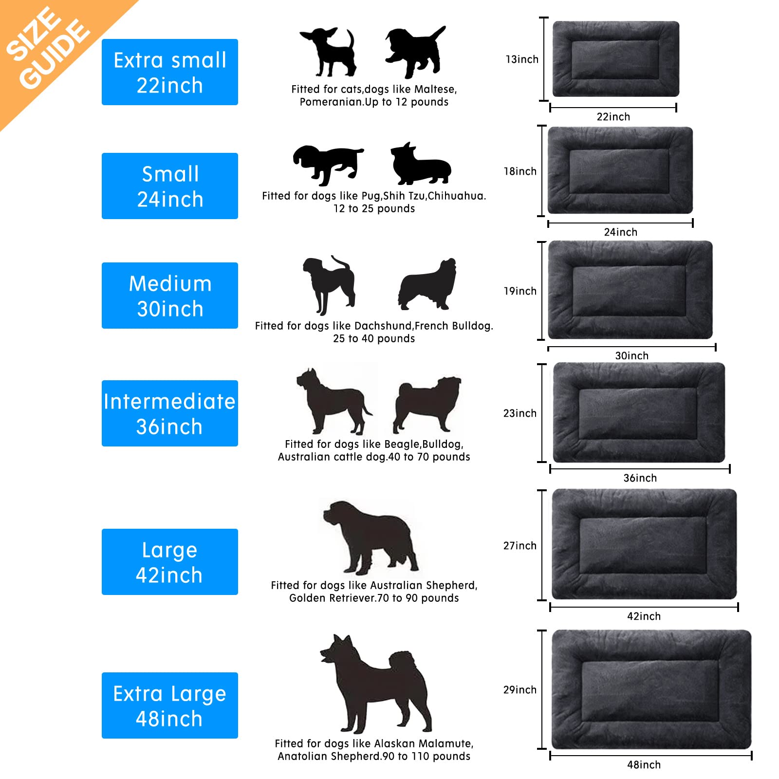 Dog Beds Crate Pad For Extra Large Dogs Fit Metal Dog Crates,Ultra Soft Dog Crate Bed Washable & Anti-Slip Kennel Pad For Dogs Cozy Sleeping Mat,Dark Gray 48Inch
