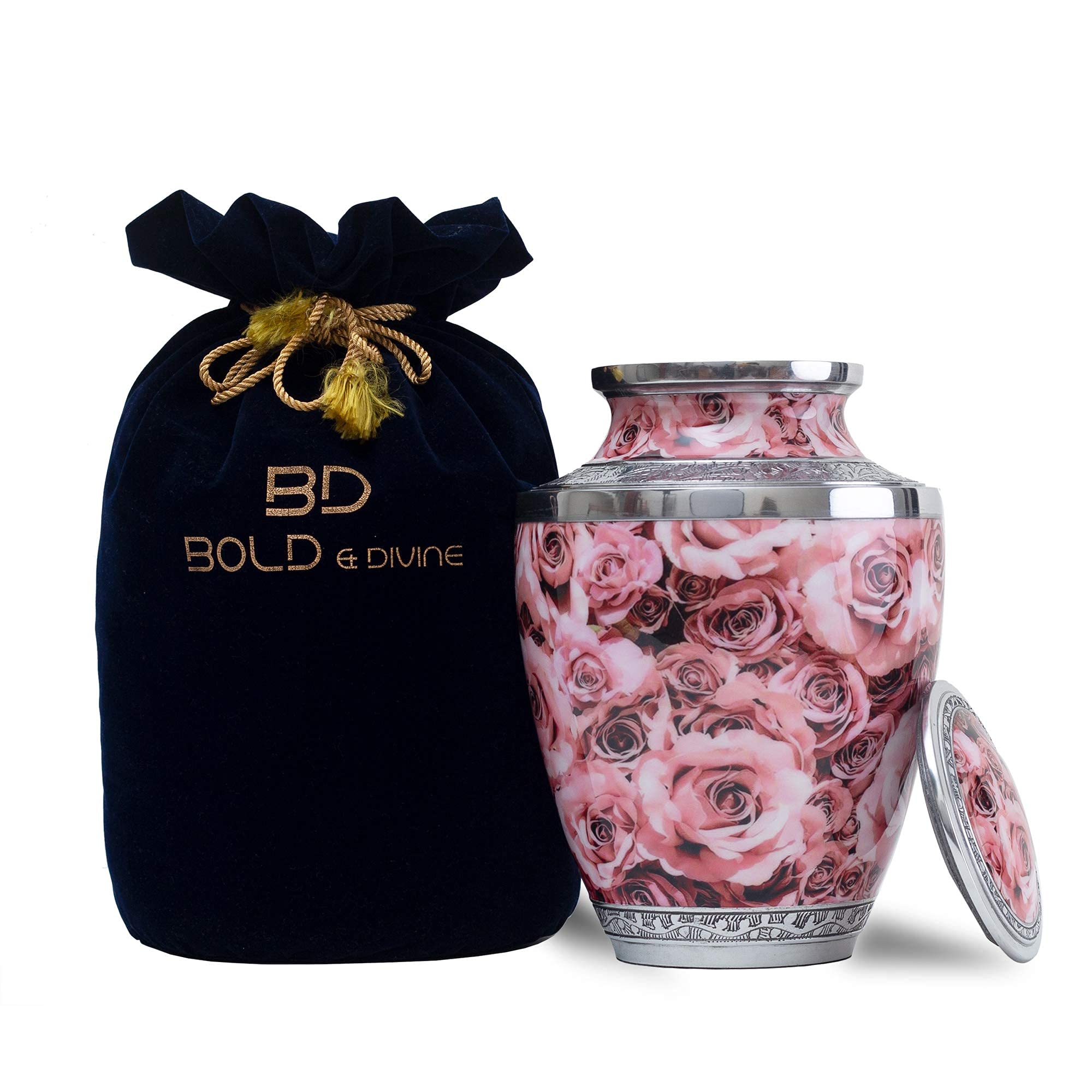 Bold & Divine Hand Painted Pink Rose Cremation Urn | Human Ashes Adult Memorial Urn, Burial, Funeral Cremation Urns |200 Cubic I