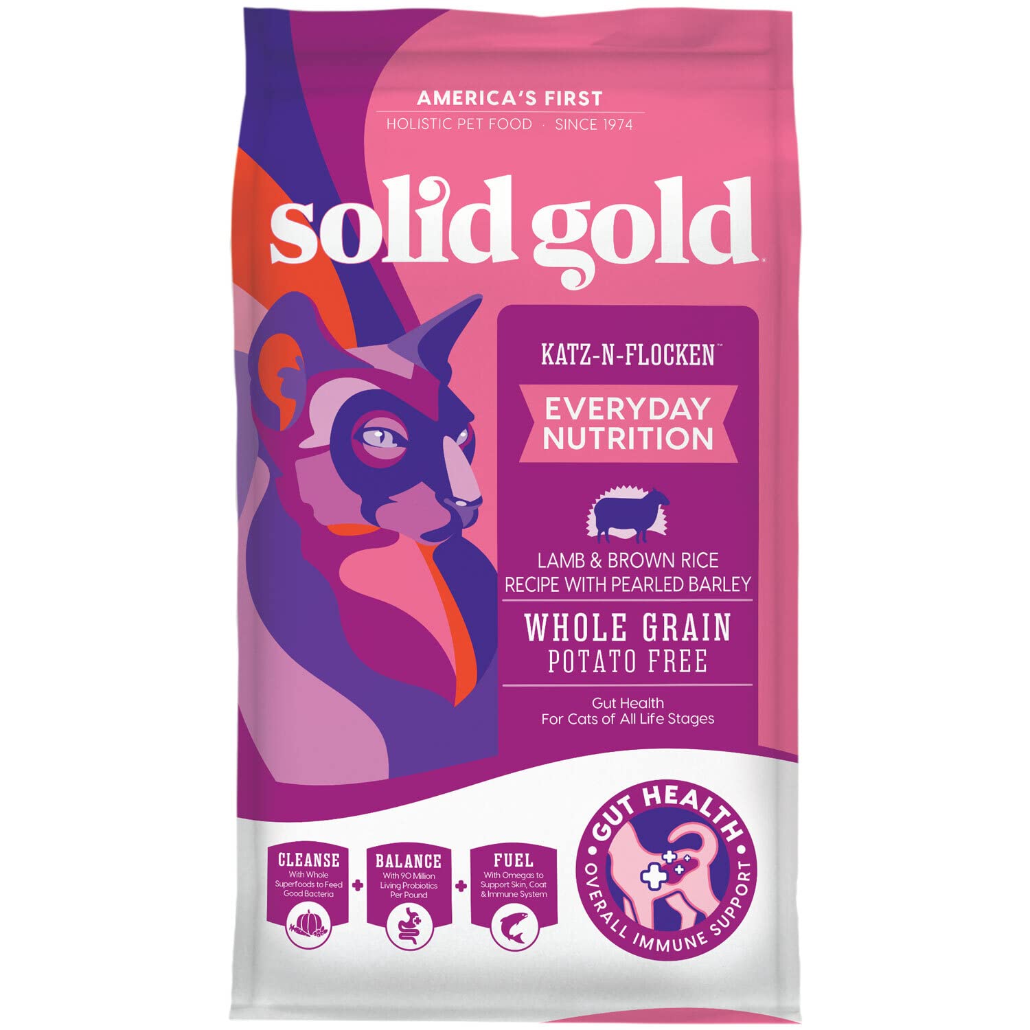 Solid Gold Dry Cat Food for Indoor Cats of All Ages - W/Lamb, Brown Rice, Barley, Probiotics & Fiber for Gut Health- Holistic & 