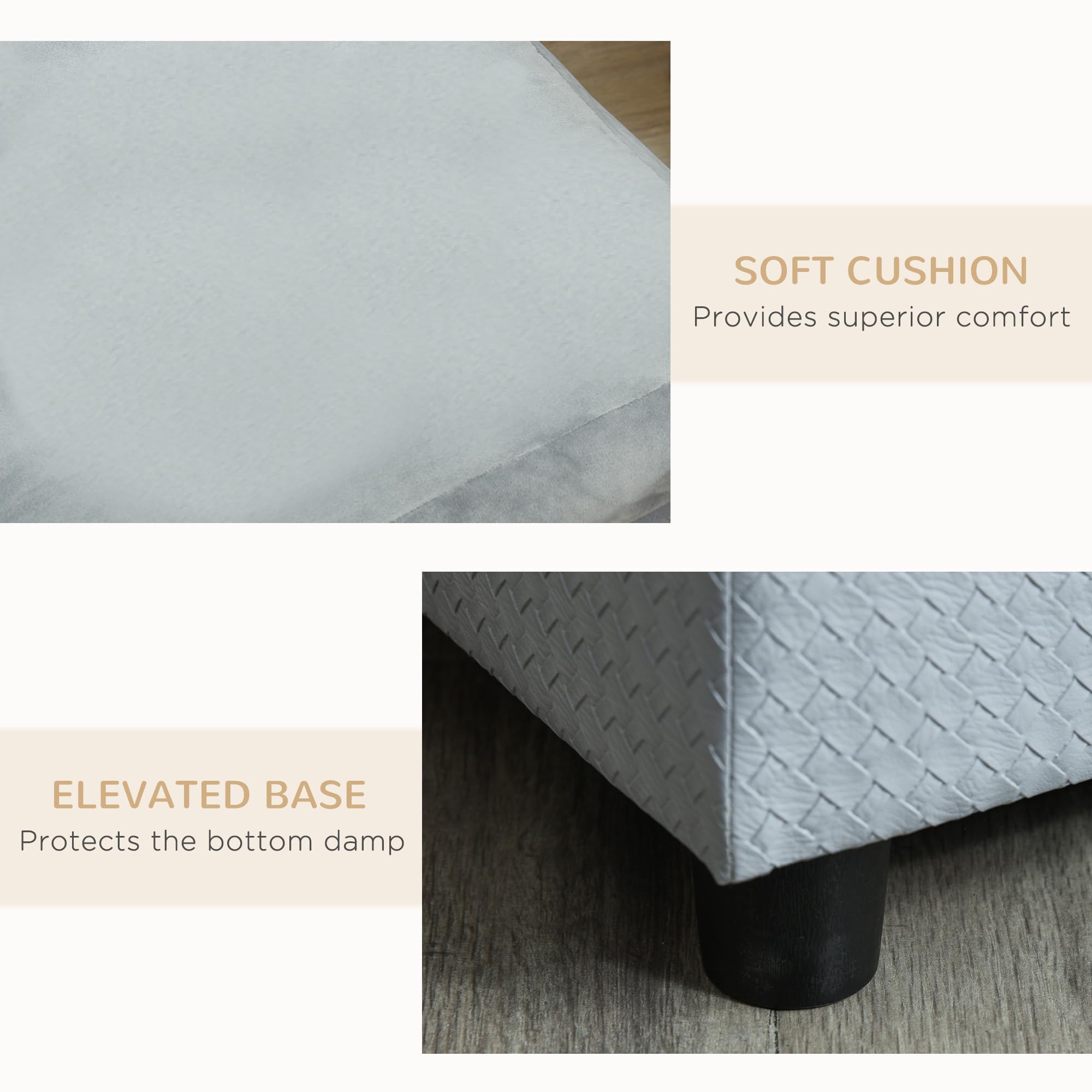 Pawhut Luxury Fancy Dog Bed For Small Dogs With Hidden Storage, Small Dog Couch With Soft 2' Foam, Dog Sofa Bed, Cushy Dog Bed, Modern Pet Furniture For Puppies And Little Breeds, Pale Gray