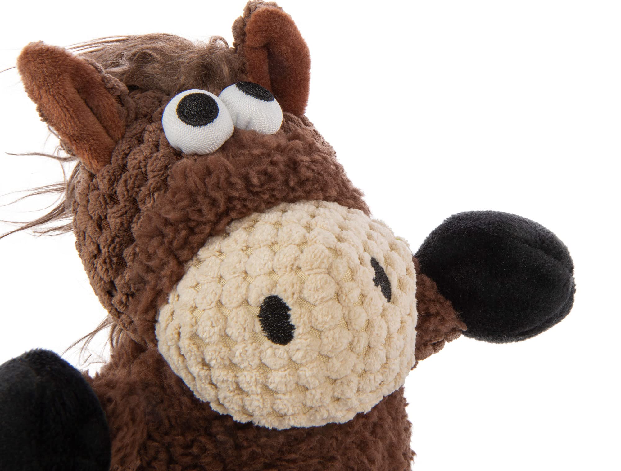 Godog Checkers Skinny Horse Squeaky Plush Dog Toy, Chew Guard Technology - Brown, Small