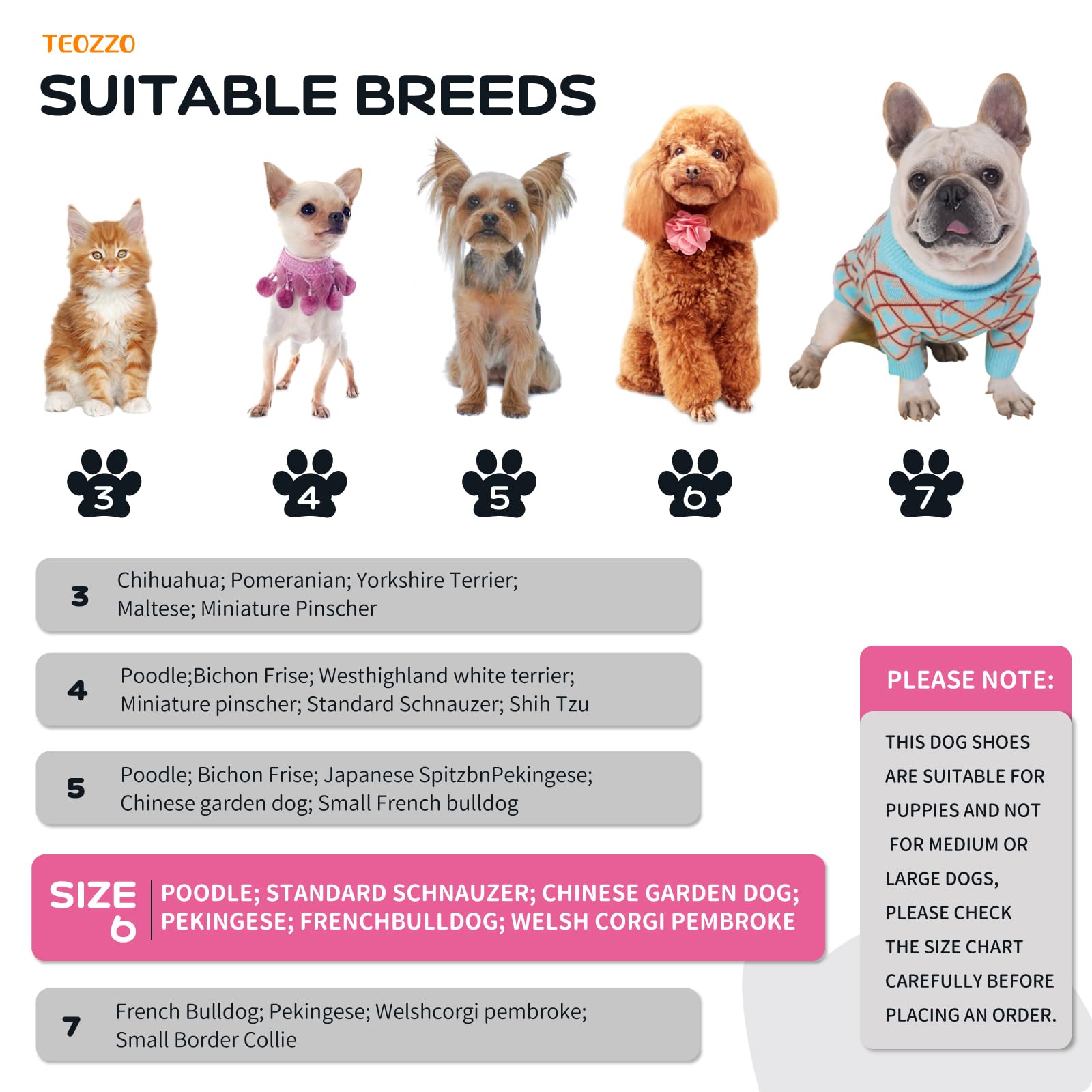 Teozzo Dog Boots & Paw Protector, Anti-Slip Sole Winter Snow Dog Booties With Reflective Straps Dog Shoes For Small Medium Dogs 4Pcs Pink 6