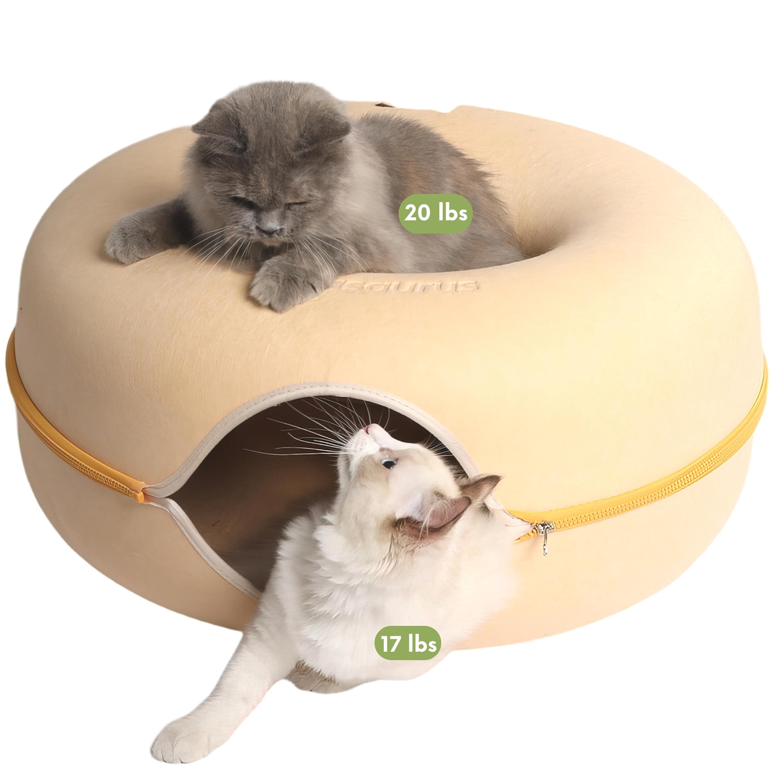 Cattasaurus Peekaboo Cat Cave For Multiple & Large Cats Up To 30-45 Lbs, Scratch Detachable & Washable Tunnel Bed, Comfy Donut Cat Cave (Pastel Macaron, Large)