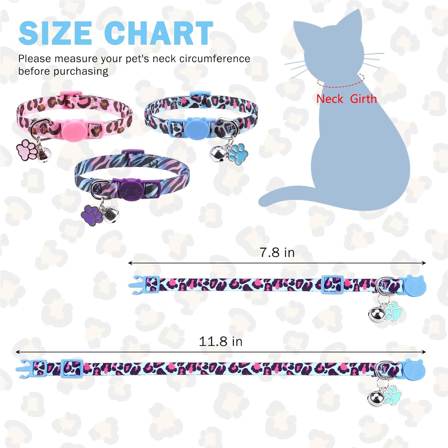 Scenereal Breakaway Cat Collar With Bells, Safety Buckle Soft Adjustable Cute Cats Collars For Summer, Kitten Puppy Personalised