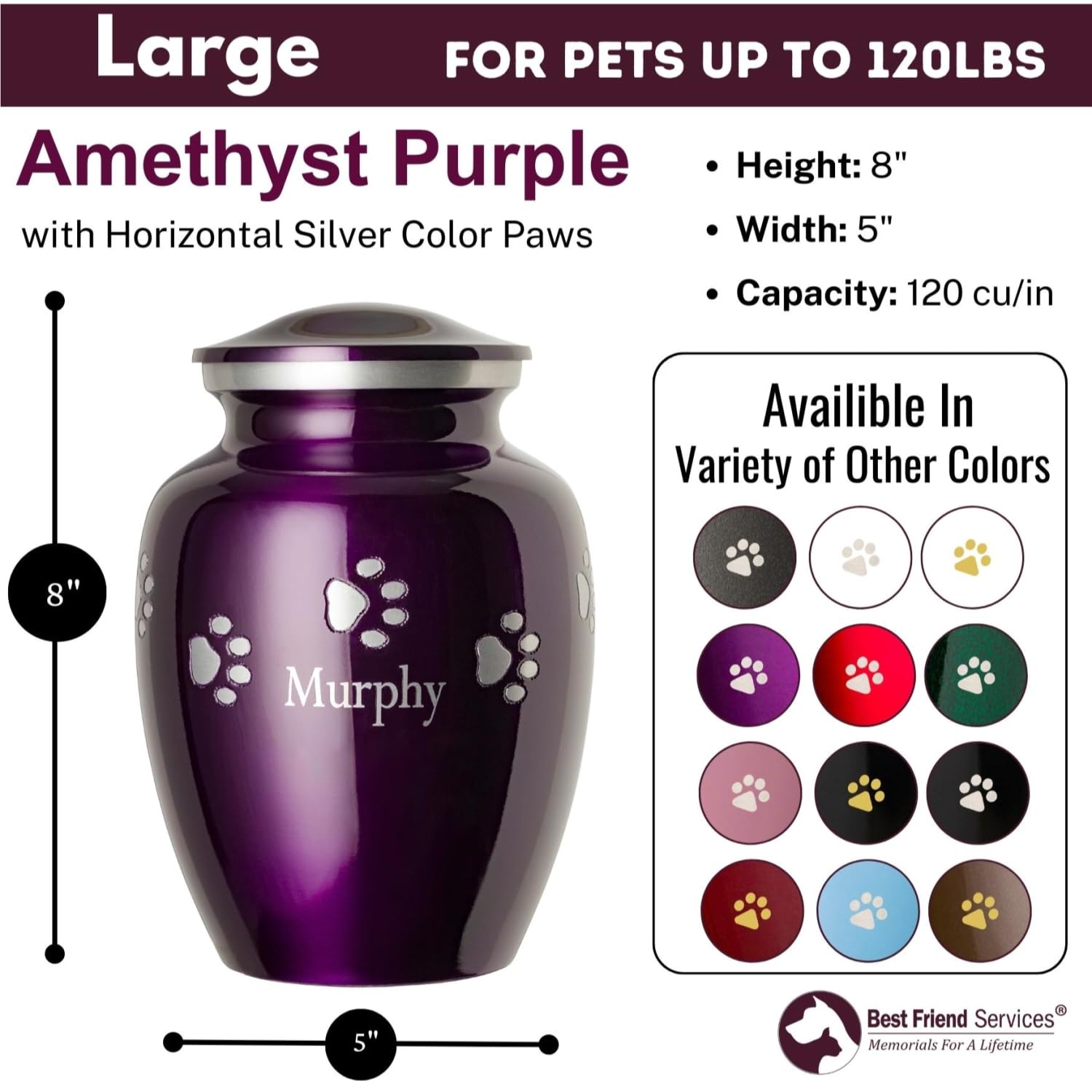 Best Friend Services Pet Urn for Dogs and Cats with Personalized Laser Engraving, Ottillie Paws Premier Series (Large Slate with