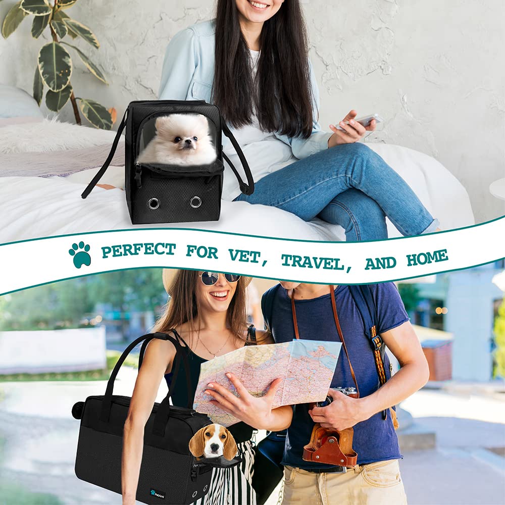 Petami Dog Purse Carrier For Small Dogs, Airline Approved Soft Sided Pet Carrier With Pockets, Ventilated Dog Carrying Bag For Puppy Cat, Dog Travel Supplies Bag, Sherpa Bed, Max 12 Lbs, Black