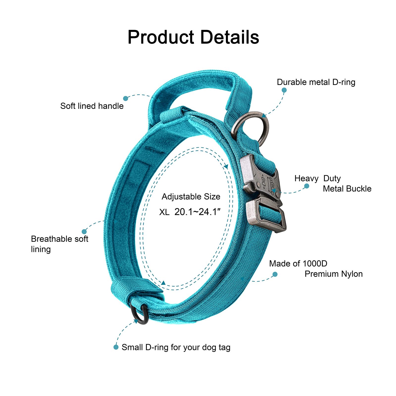 Oebeesa Tactical Dog Collar Adjustable Nylon Dog Collars: - K9 Dog Collars With Handle And Heavy Duty Metal Buckle For Medium La