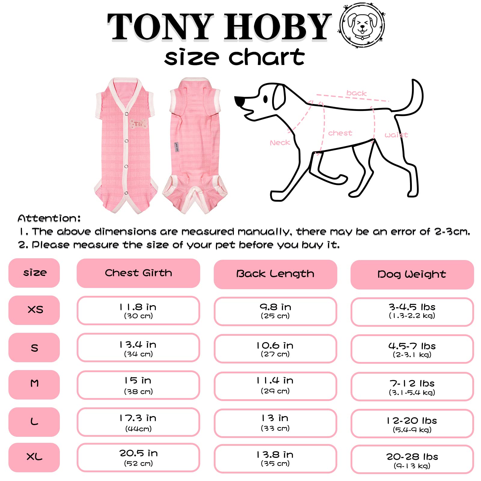 Tony Hoby Dog Pajamas, Dog Shirt Jumpsuit For Small Medium (Pink, Girl, L)