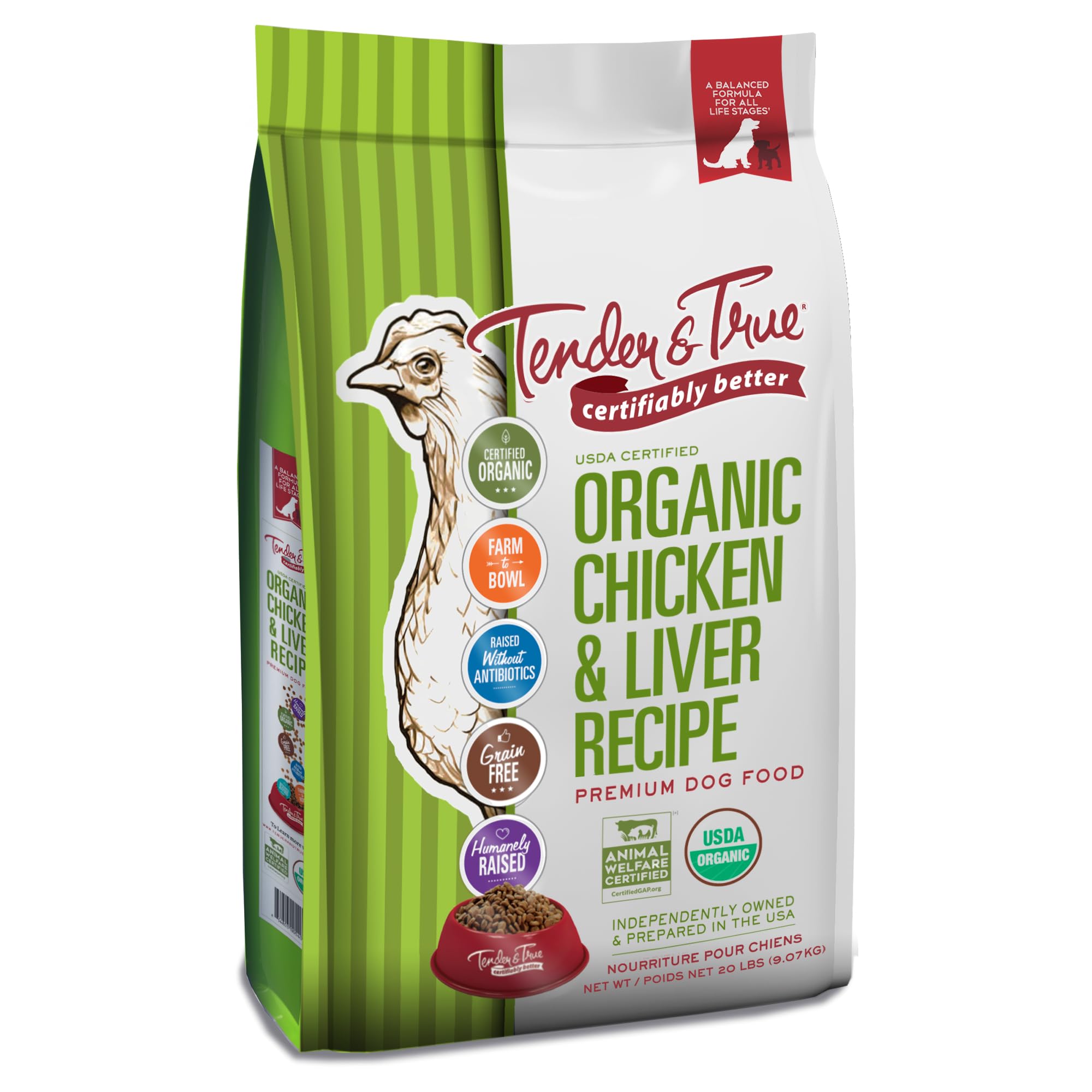 Tender & True Organic Chicken & Liver Recipe Dog Food, 20 lb