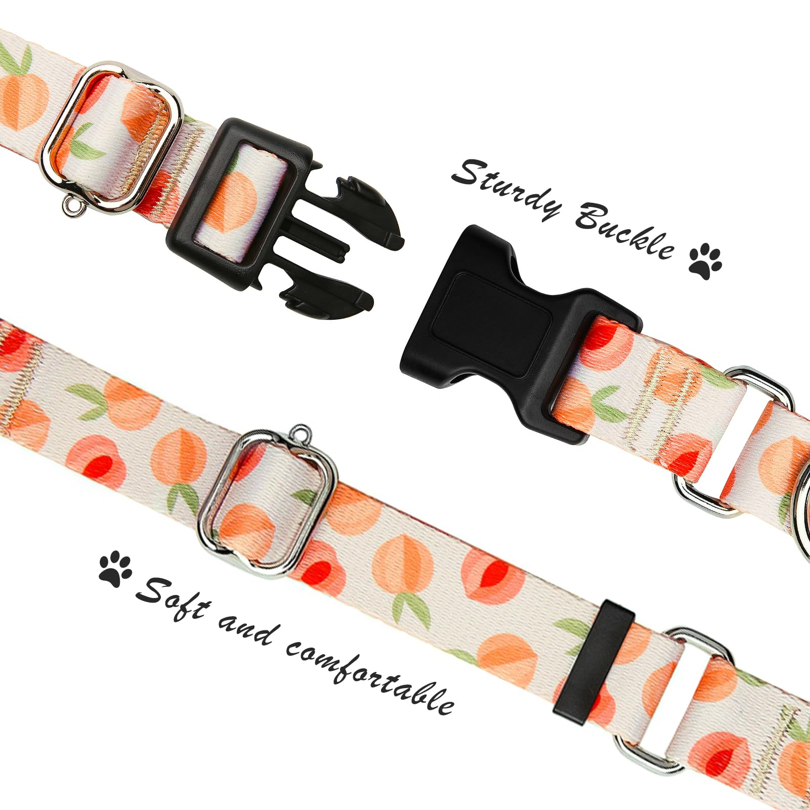 Hikiko Martingale Collar For Dogs Peach Dog Collar For Small Medium Large Dogs Cute Holiday Summer Dog Collars Pet Gift (Peach,L