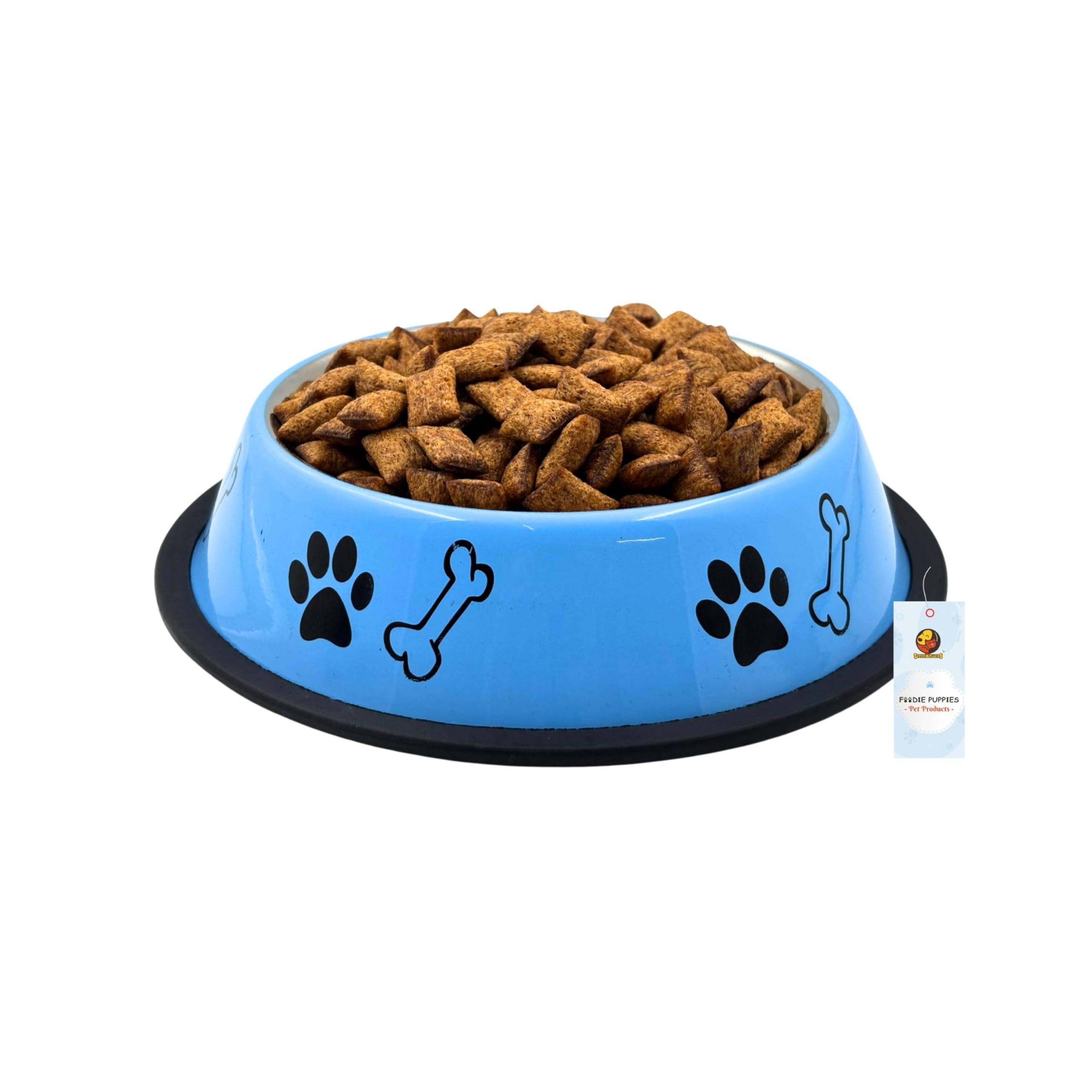 Foodie Puppies Stainless Steel Paw Bone Printed Bowl For Dogs, Cats & Any Pets  700Ml, Medium (Sky Blue) I NonSkid Rubber Bott