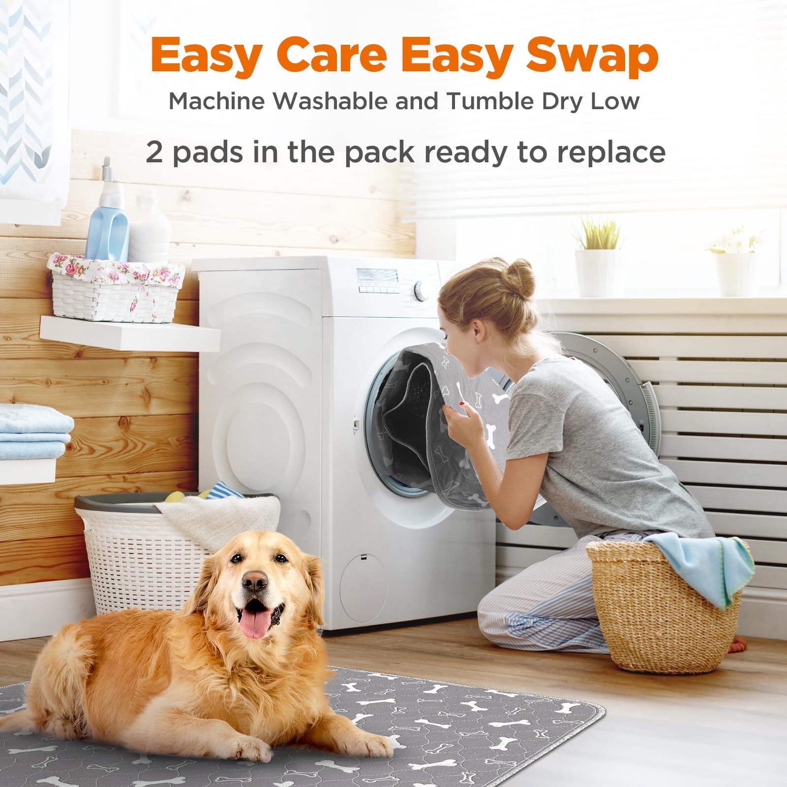 Baodan Washable Pee Pads For Dogs Large 72'' X 72'' 2-Pack Reusable Puppy Pads Pet Training Pads, Fast Absorb Dog Mats, Waterpro