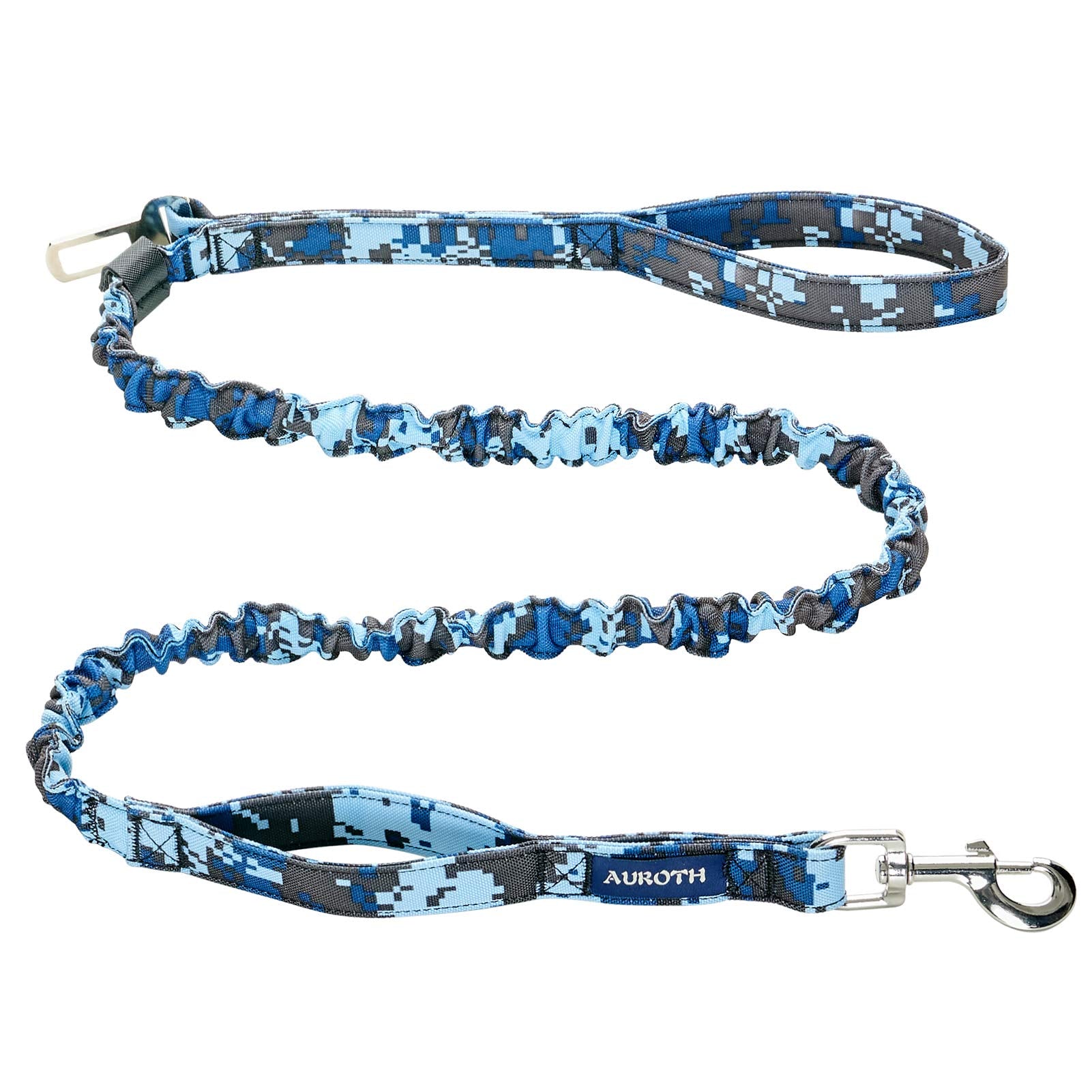 Auroth Heavy Duty Dog Leash - Bungee, No Pull For Shock Absorption, Blue Camo, 6Ft, 2 Padded Handles