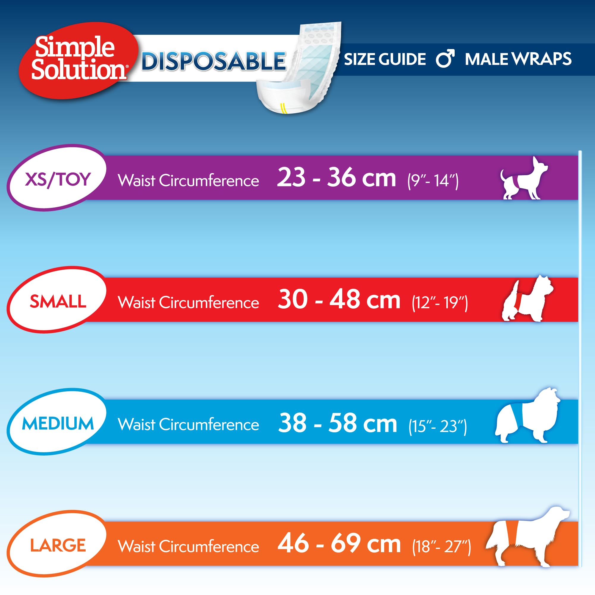 Simple Solution Disposable Dog Wraps, Male Dog Diapers, Puppy Potty Training, Incontinence and Travel Protection, Wraps for Smal