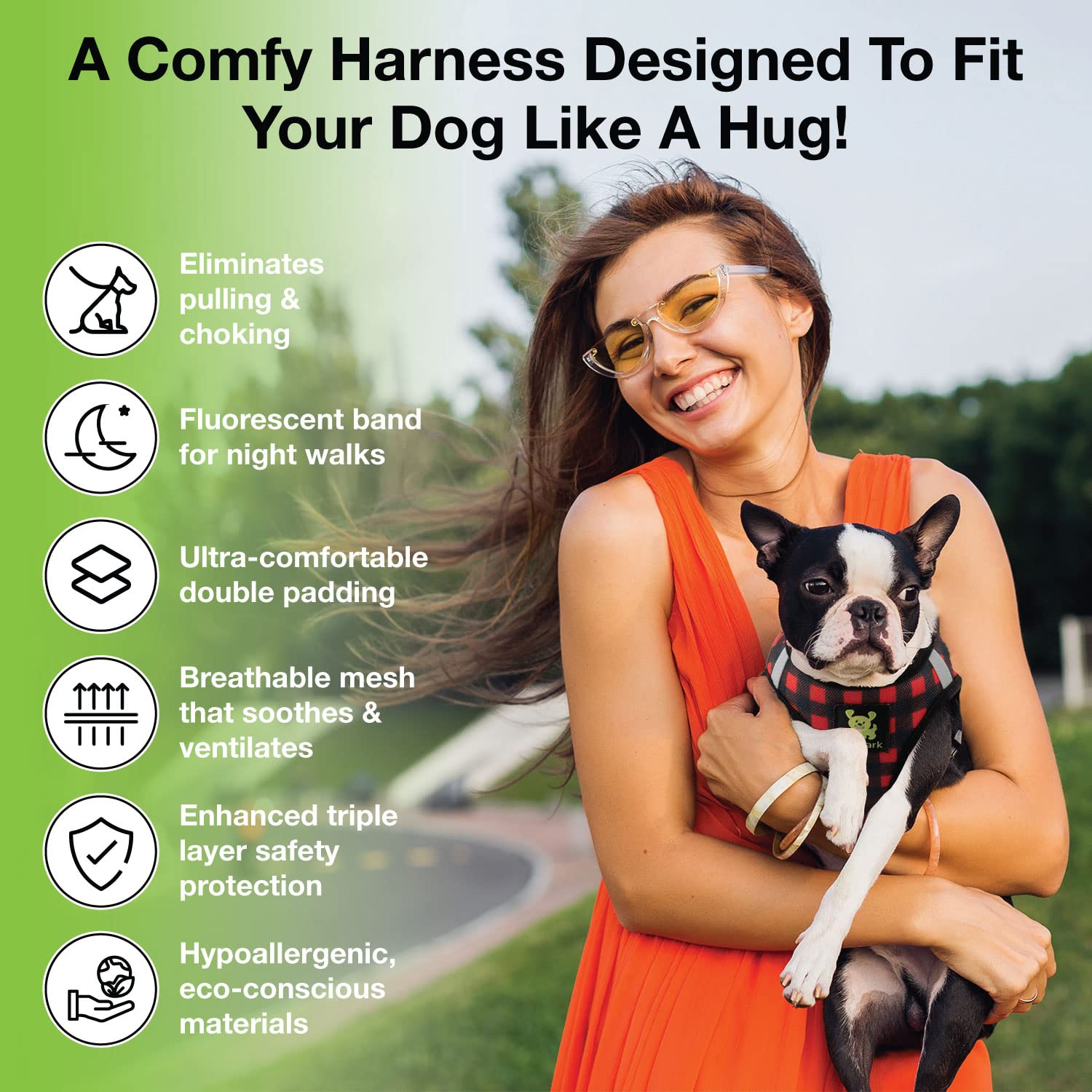 Ecobark Step In Dog Harness - Eco-Friendly Small Breed Dog Harnesses For Xs And Small Dogs - Reflective And Adjustable Mini Body Halter Vest - Tiny Soft Mesh Toy Breed Harness (Red Plaid, Small)