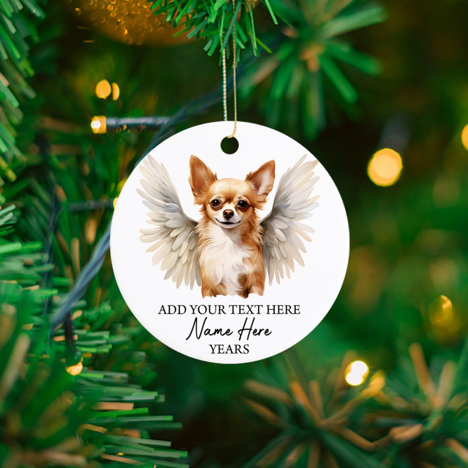 Personalized Chihuahua Dog Memorial Ornament, Gifts For Dog Owners, Chihuahua With Angel Wings Ornament, Loss Of Chihuahua Dog Sympathy Gifts, Customized Text Name & Year Christmas Tree Hanging