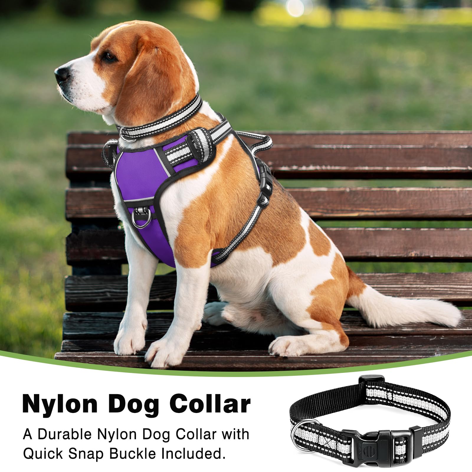 Winsee Dog Harness No Pull, Pet Harnesses With Dog Collar, Adjustable Reflective Oxford Outdoor Vest, Front/Back Leash Clips For