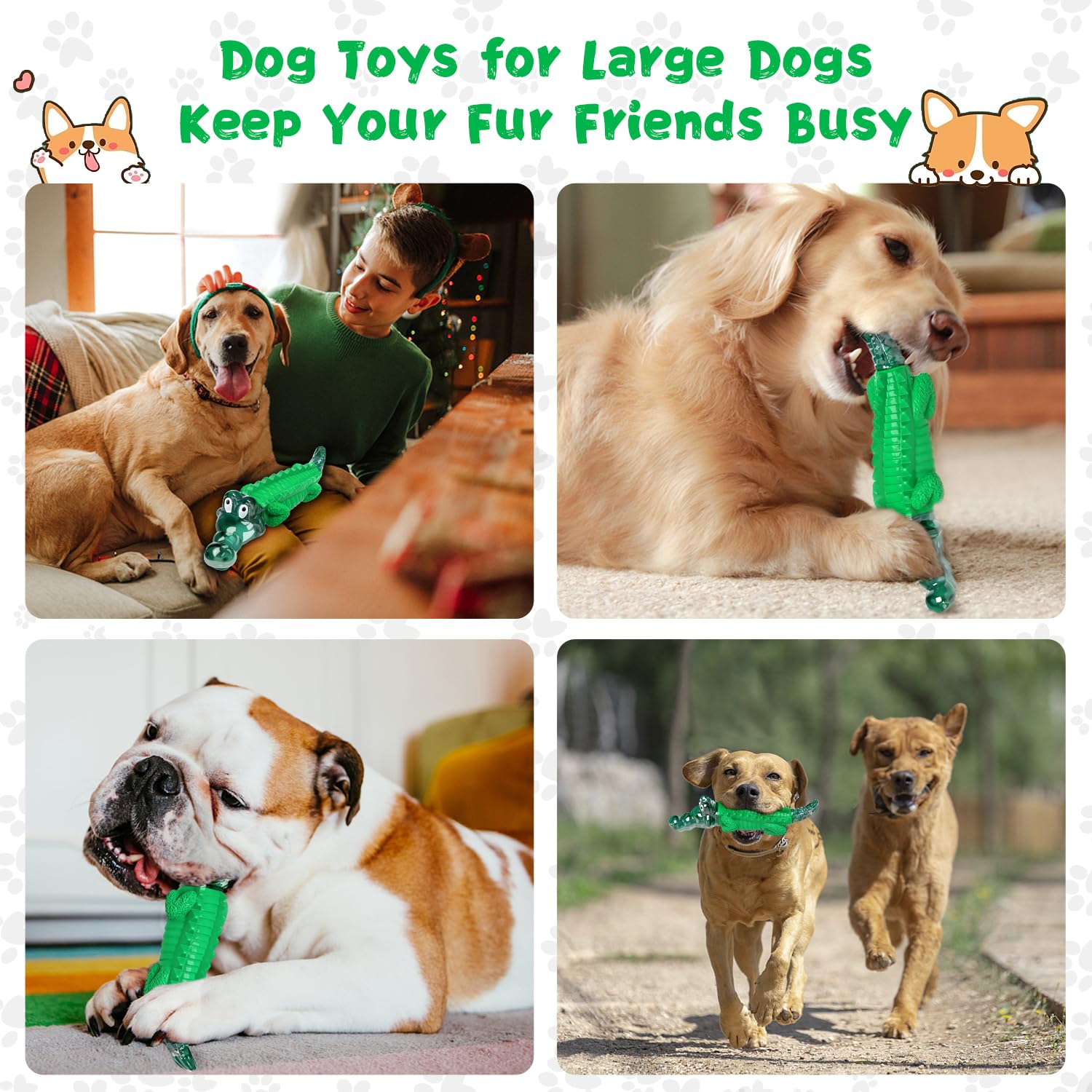 Fuufome Dog Chew Toy - Indestructible Nylon for Aggressive Chewers, Large, Green, Model 04, Reduces Anxiety and Boredom