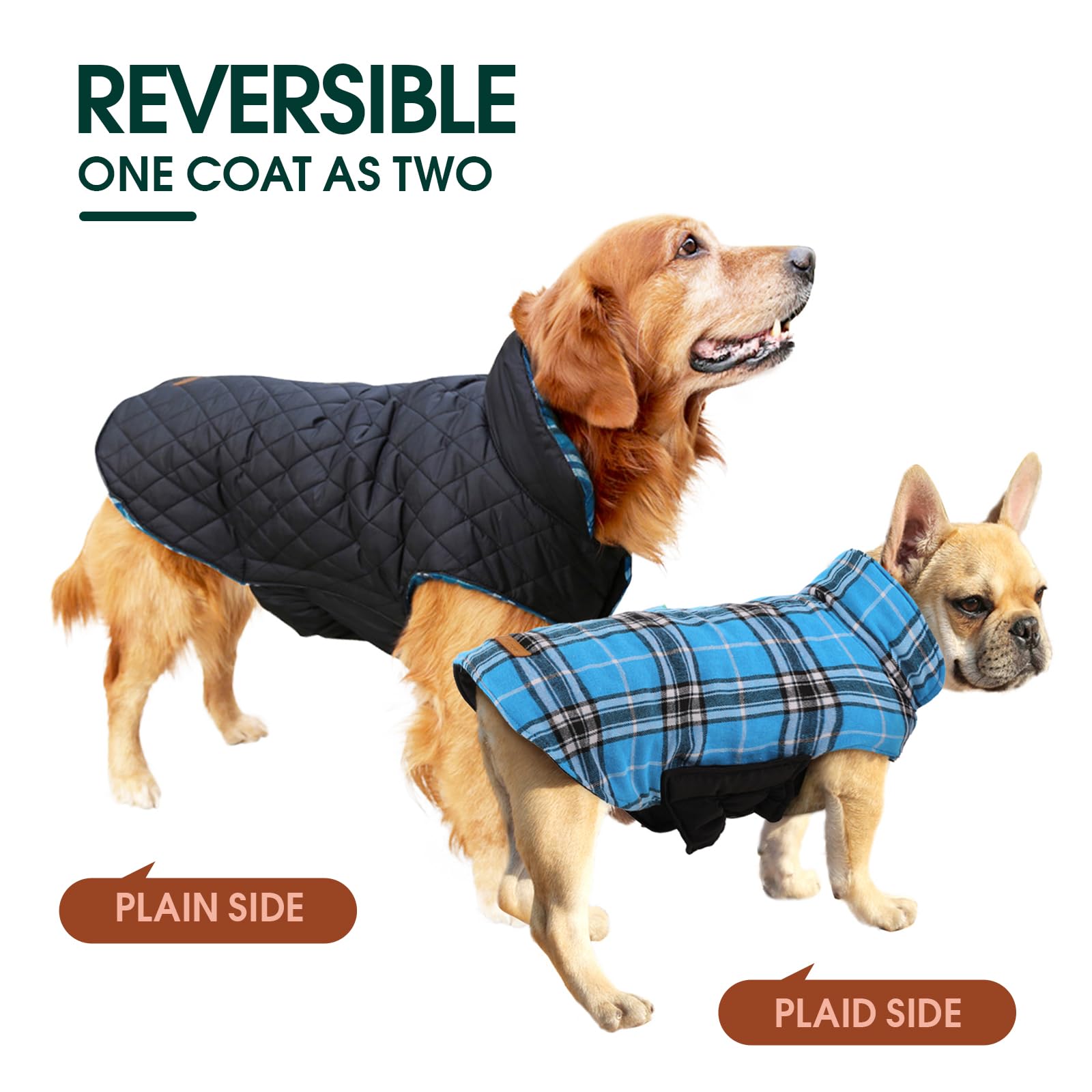 Kuoser Warm Dog Coat, Reversible Dog Jacket Waterproof Dog Winter Coat British Style Plaid Dog Clothes Pet Dog Cold Weather Coats Cozy Snow Jacket Vest For Small Medium Large Dogs Yellow Xl