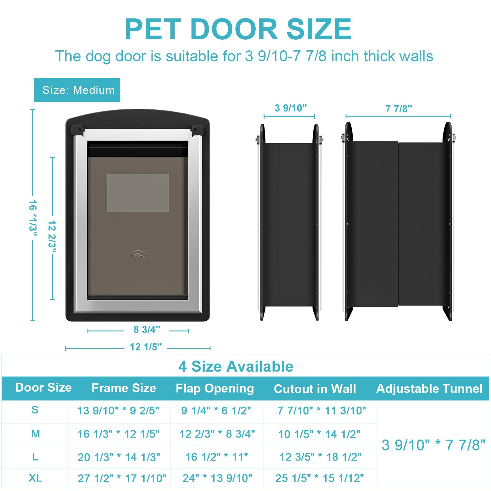 Clawjaw Doggy Door For Wall, Metal Frame And Telescopic Tunnel Pet Door, Double-Sided Wind Deflector And Magnetic Flaps, Easy To
