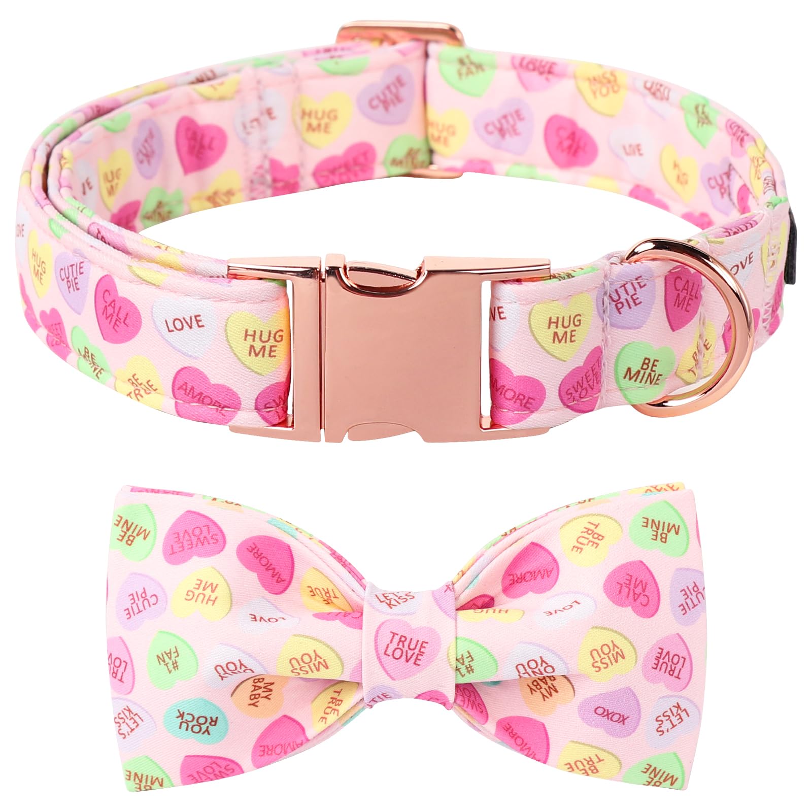 Lionet Paws Valentine'S Pink Dog Collar, Cute Heart Dog Collar For Large Dogs, Adjustable Cotton Pet Collars For Medium Large Do