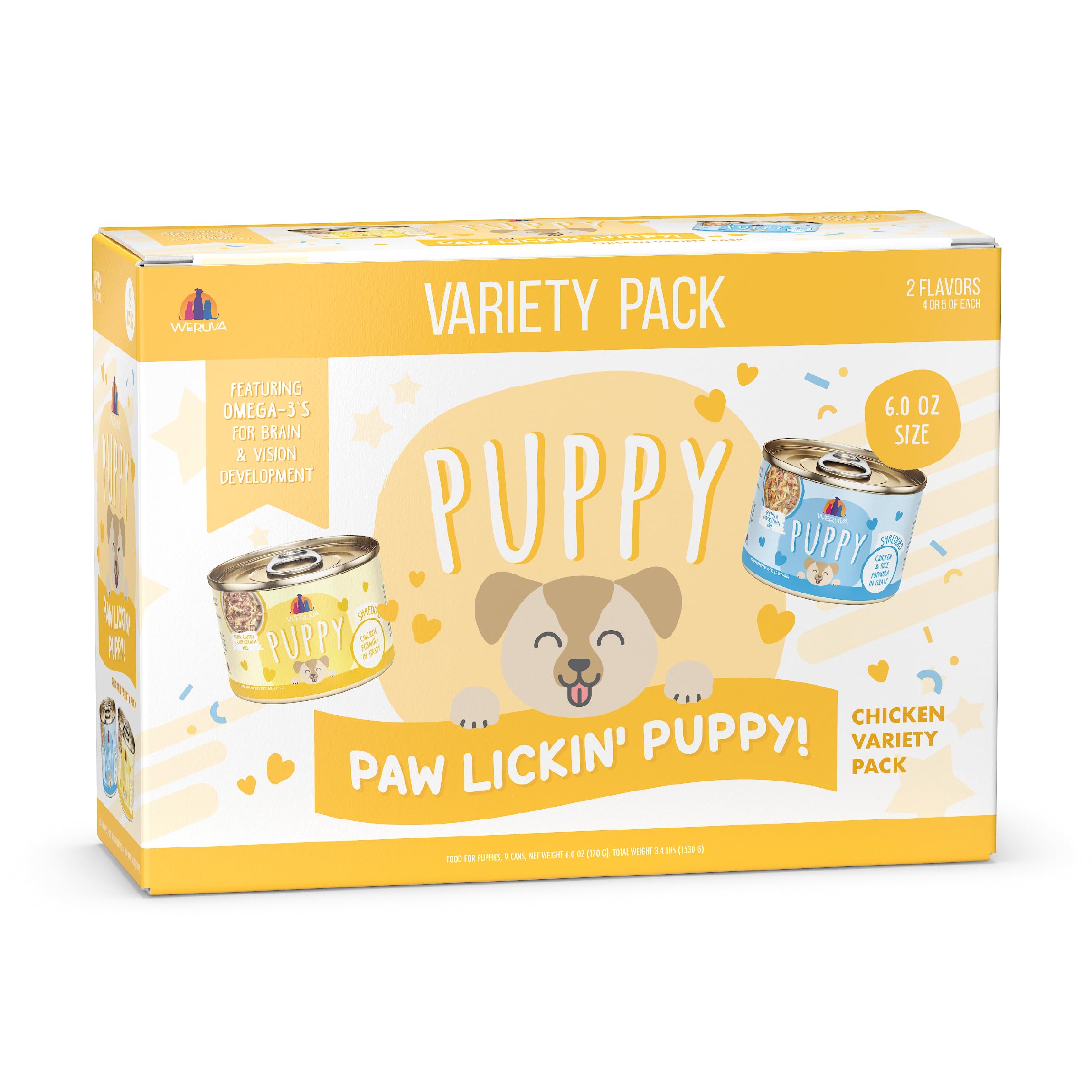 Weruva Puppy Food, Paw Lickin' Puppy Variety Pack, 6oz Can, Pack of 9