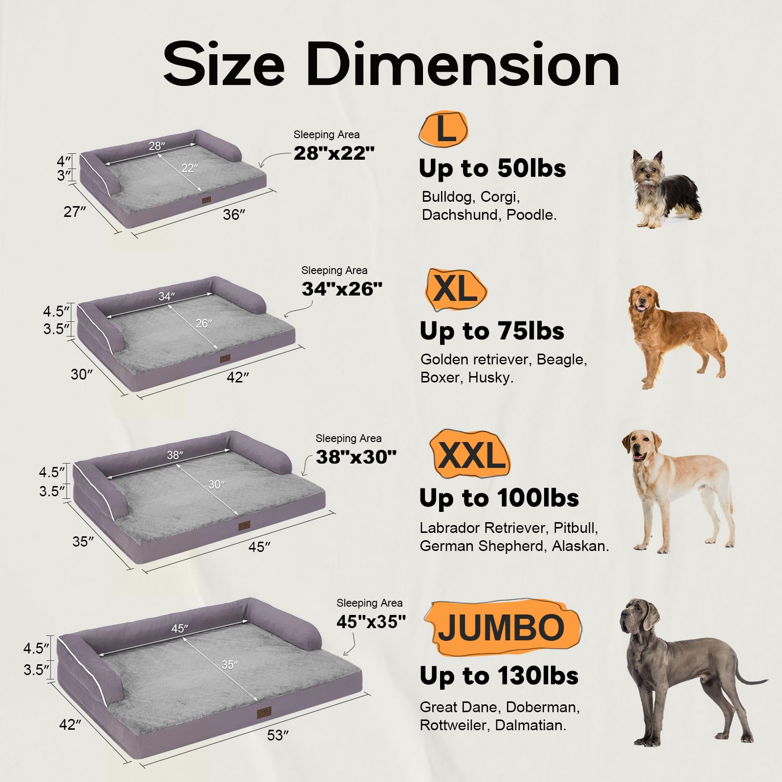 Orthopedic Large Dog Bed Washable, Orthopedic Dog Bed With Washable Removable Cover, Xlarge Orthopedic Dog Beds For Large Dogs, Waterproof Pet Beds And Non-Slip Bottom, Extra Purple Large Dog Bed