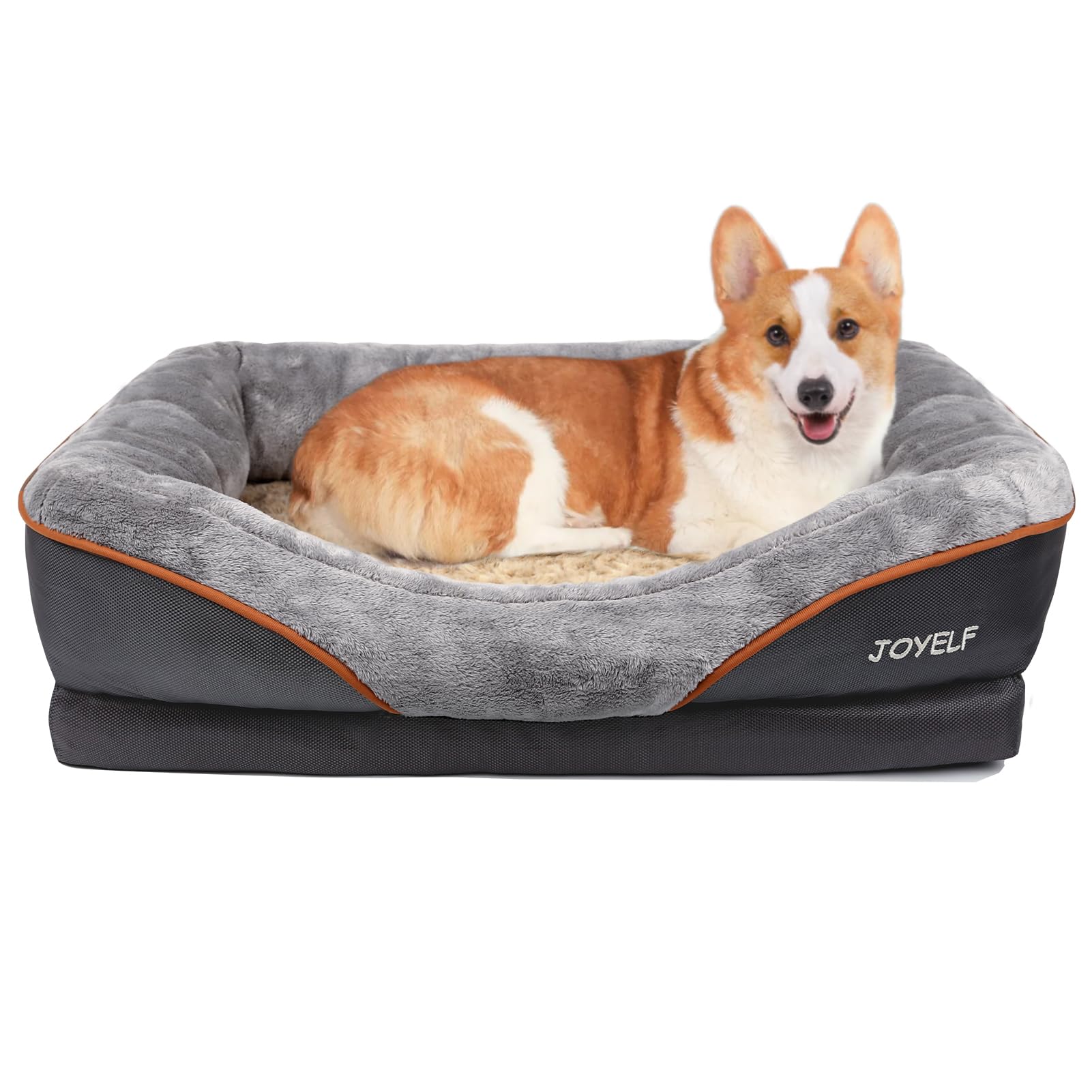 JOYELF Medium Orthopedic Dog Bed - Gray Memory Foam with Removable Cover & Squeaker Toy, Model JEB0010