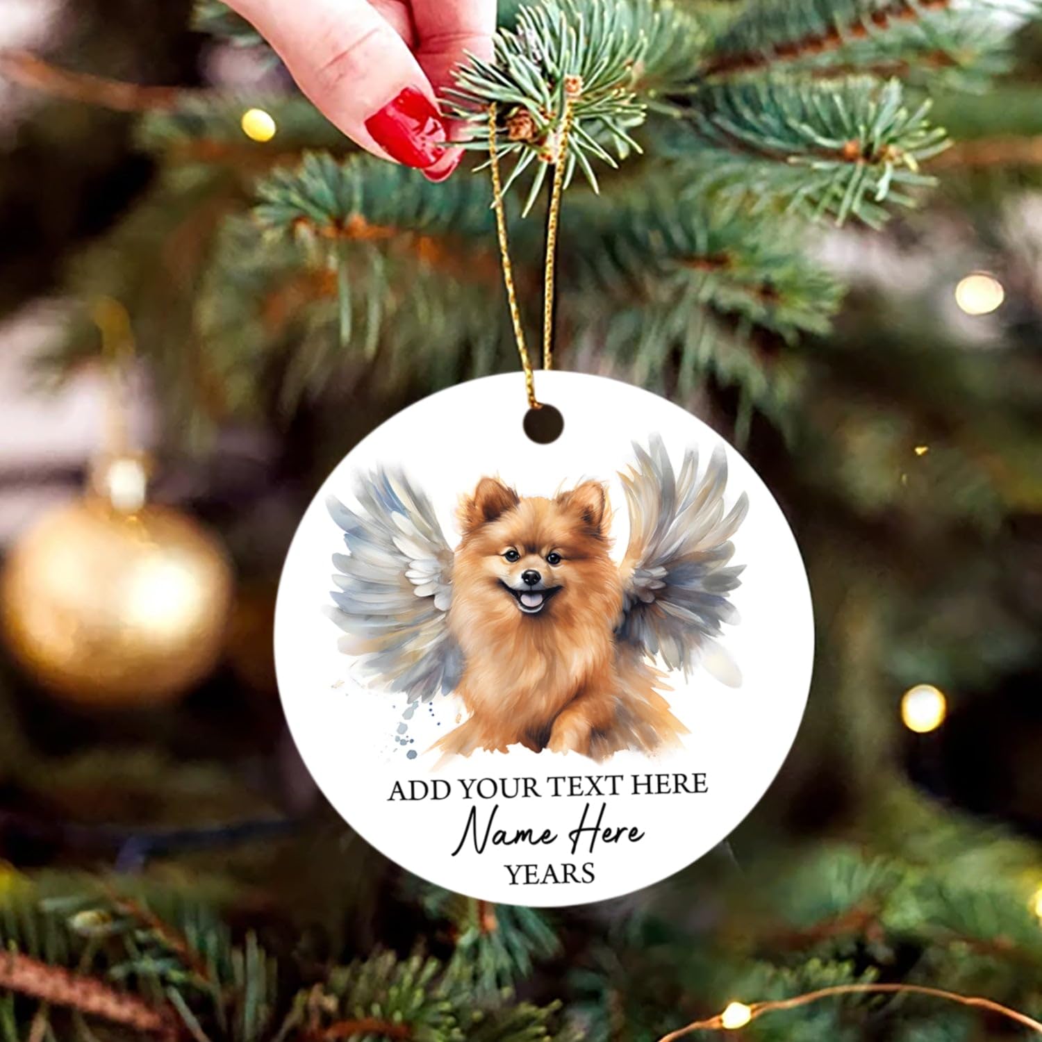 Personalized Pomeranian Dog Christmas Ornament, Pomeranian Dog Memorial Ornament, Pomeranian Dog With Angel Wings Christmas Tree Decor, Custom Text Name & Year, Loss Of Pet Dog Sympathy Gifts