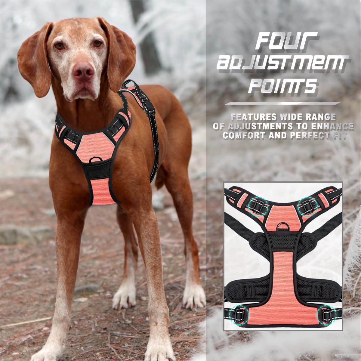 Barkbay No Pull Dog Harness Front Clip Heavy Duty Reflective Easy Control Handle For Large Dog Walking(Light Pink,M)