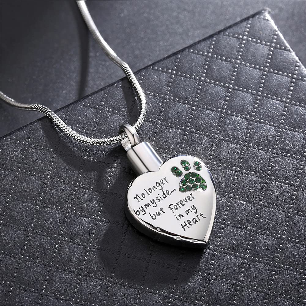 Rimzviux Pet Cremation Jewelry For Ashes Waterproof Dog Cat Urn Pet Memorial Gifts Ashes Necklace No Longer By My Side Forever In My Heart (Jade Green Paw)