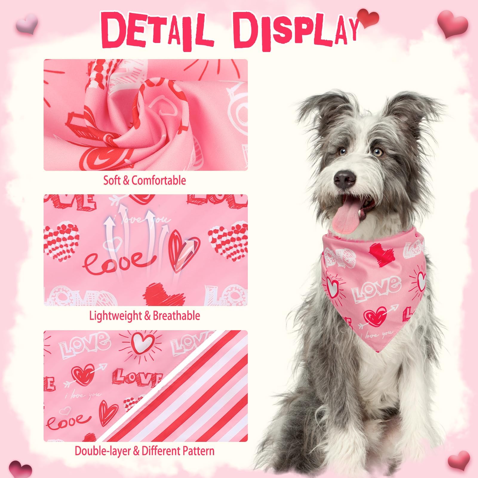 Pupteck Dog Bandanas 4Pcs Outfit - Soft Pet Triangle Bibs Scarf, Pet Valentines Accessories Gifts For Small Medium Large Dog Cat