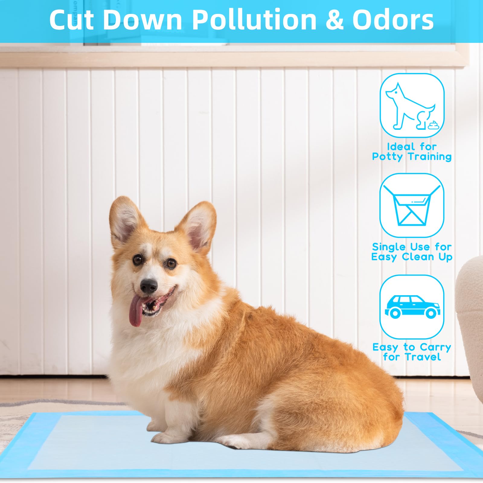 Fluffydream Super Absorbent Waterproof Dog And Puppy Pet Training Pad, Housebreaking Pet Pad,Blue (28''X44''(100Pcs))