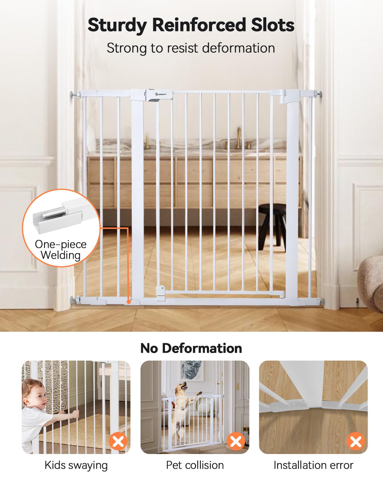 Comomy 36' Extra Tall Baby Gate For Stairs Doorways, Fits Openings 29.5' To 40.6' Wide, Auto Close Sturdy Safety Dog Gate For House, Pressure Mounted Easy Walk Through Pet Gate With Door, White
