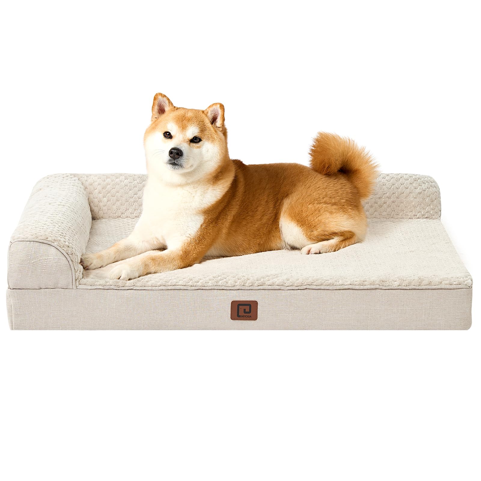 Eheyciga Memory Foam Orthopedic Dog Beds Large Sized Dog With Waterproof Lining, Washable Dog Sofa Bed With Removable Cover And Nonskid Bottom For Crate Pet Couch Bed, 35X23 Inches, Beige