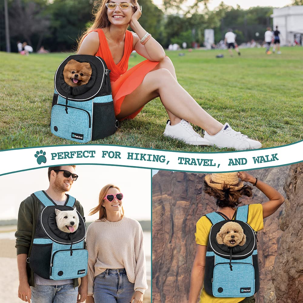 Petami Adjustable Cat & Dog Chest Carrier Backpack, Ventilated For Hiking & Camping, Max 15 Lbs, Teal Blue