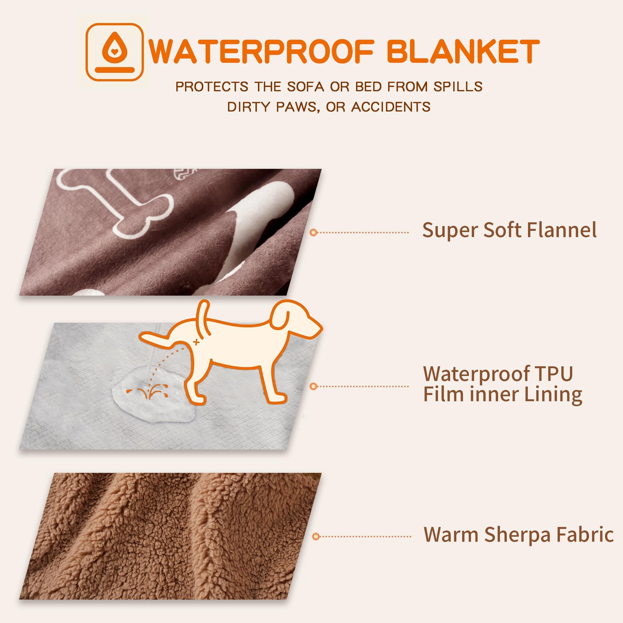Capt.Snooze Waterproof Dog Blankets Pet Blanket 50'X60', Soft Fluffy Sofa Car Bed Protector, Reversible Sherpa Fleece Dog Blan