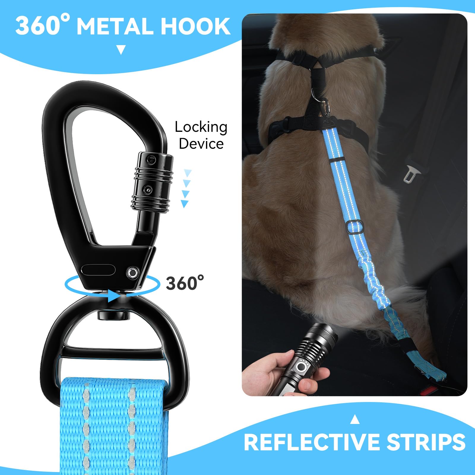 Pawaboo 2Pack Dog Seatbelt for Car, 3-in-1 Dog Seat Belt Bungee, Shockproof Dog Tether for Car with Buckle & Hook Latch, Adjusta