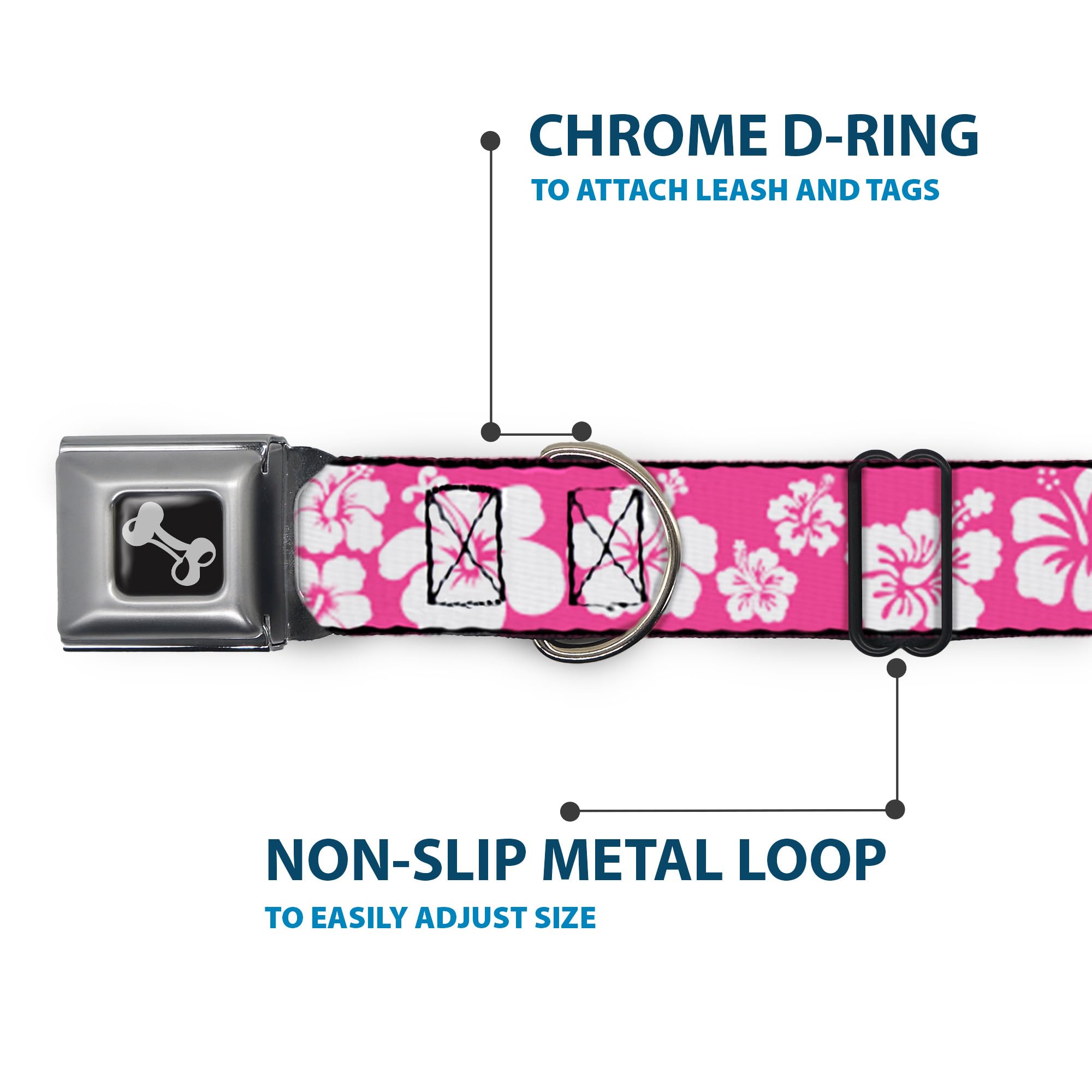 Buckle-Down Seatbelt Buckle Dog Collar - Hibiscus Neon Pink/White - 1' Wide - Fits 11-17' Neck - Medium (Dc-W30853-M)