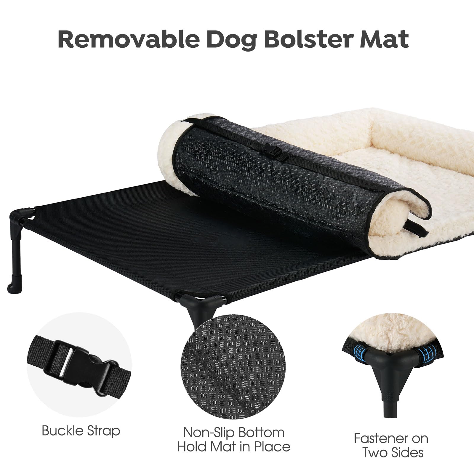 Veehoo Cooling Elevated Dog Bed Add Removable Deluxe Rose Plush Bolster Cushion Mat, 35'' X 22'' Washable Dog Couch Bed, Raised