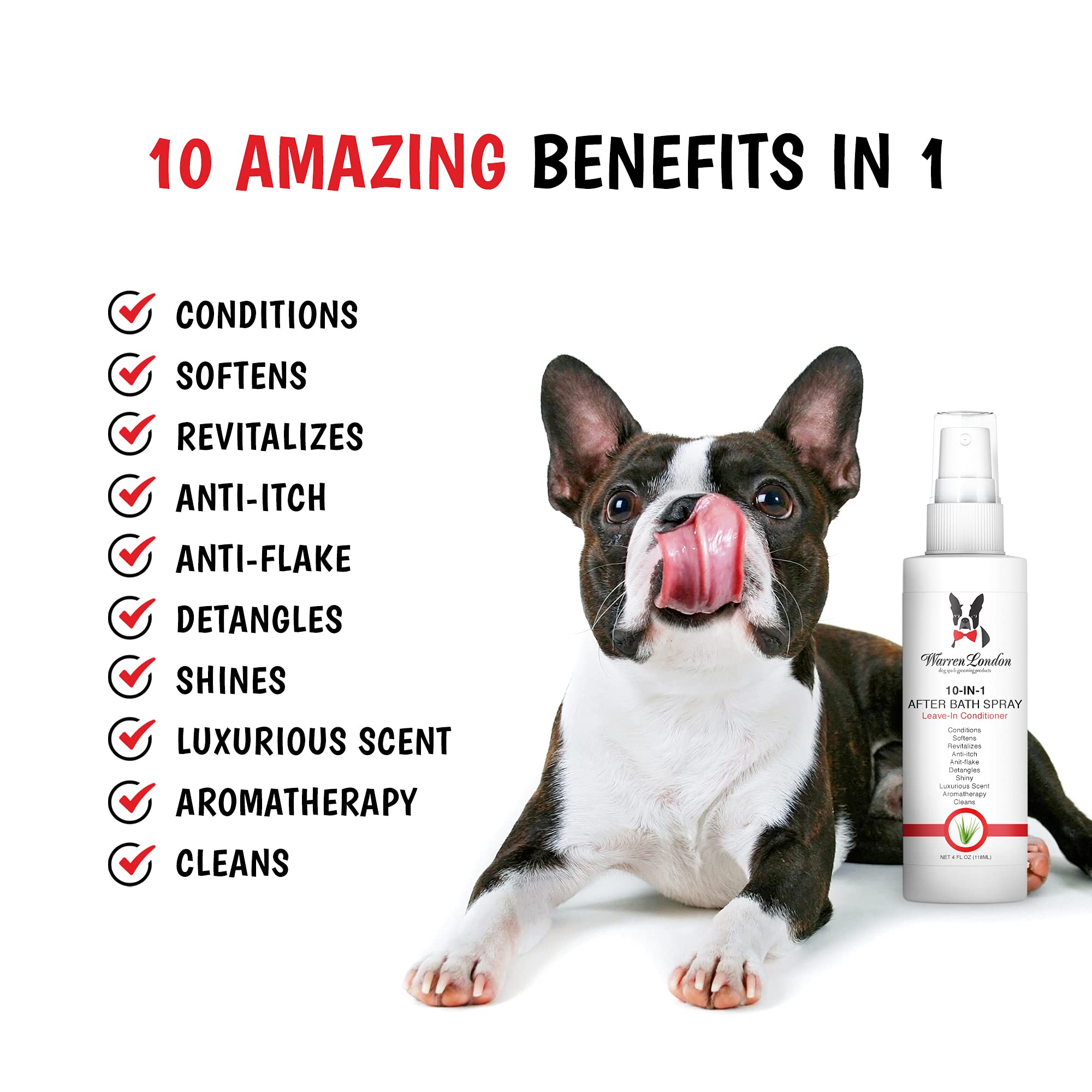 Warren London 10-In-1 After Bath Dog Spray 16Oz Bundle With Dematting Rake Brush | Dog Leave In Conditioner And Detangler Spray With Dog Grooming Brush