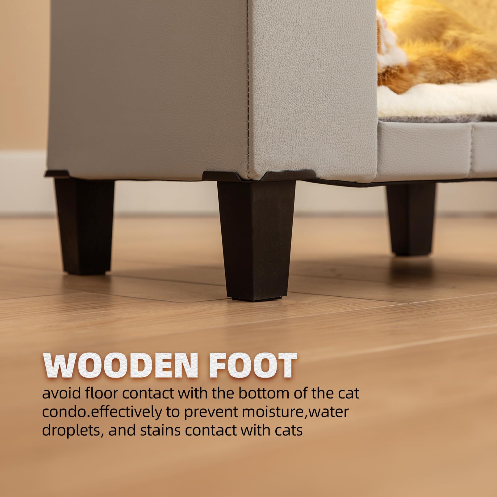 NUROMY Cat House Condo with Large Scratch Pad, Leather Bed Side Table, Grey, Model TBSS0001