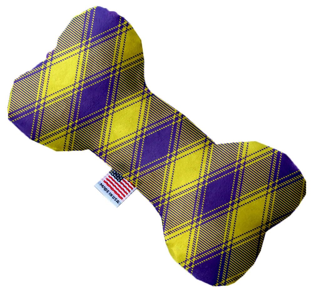 Pet and Dog Plush Heart or Bone Toy, "Plaids Group" (Available in different sizes, and 7 different pattern options!) Purple &Yellow Plaid 6" Plush Bone