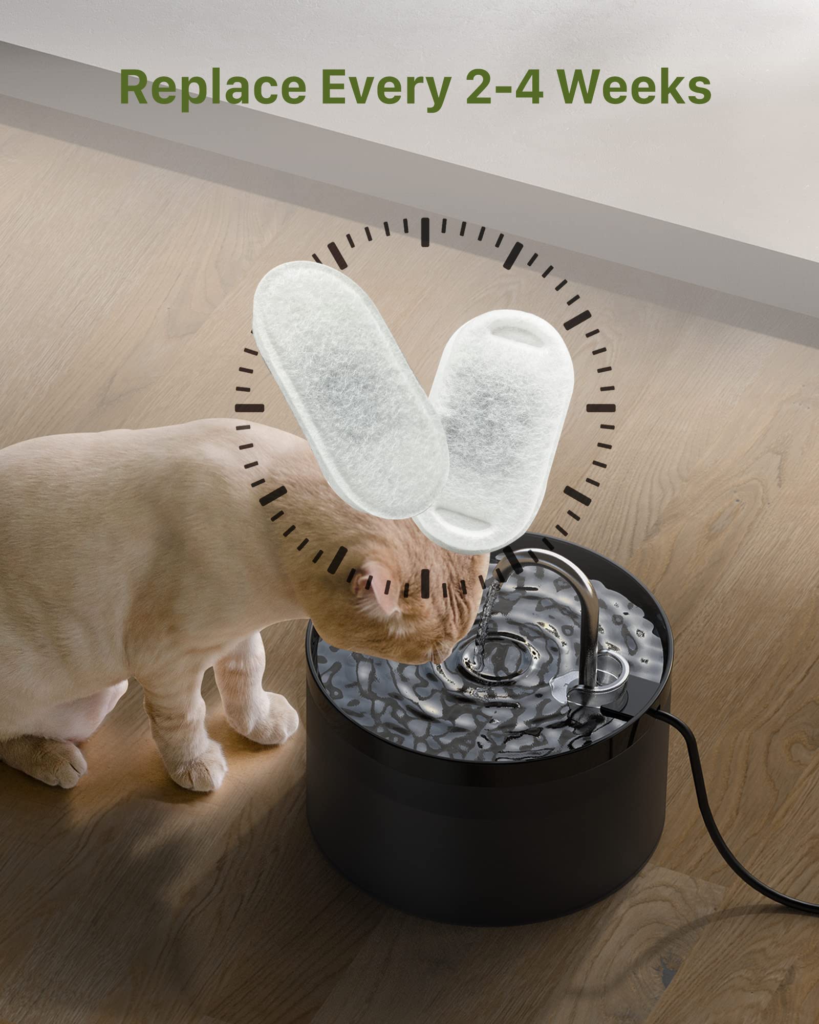 Giotohun 16 Cat Water Fountain Filters: 8 Filters + 8 Sponges For Giotohun Cat Fountain (2L)